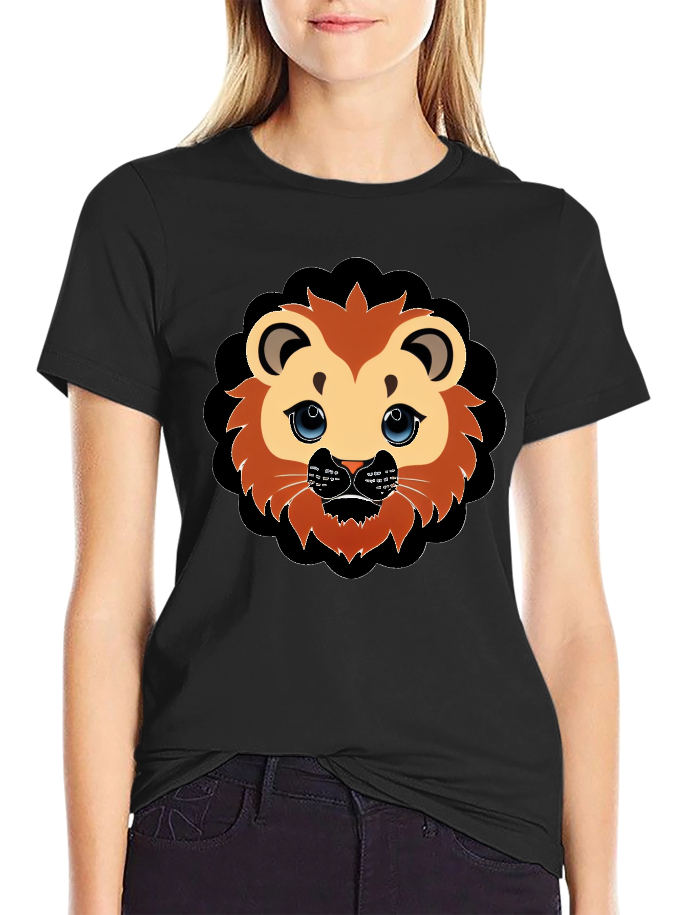 Cute Lion Graphic Black T-Shirt