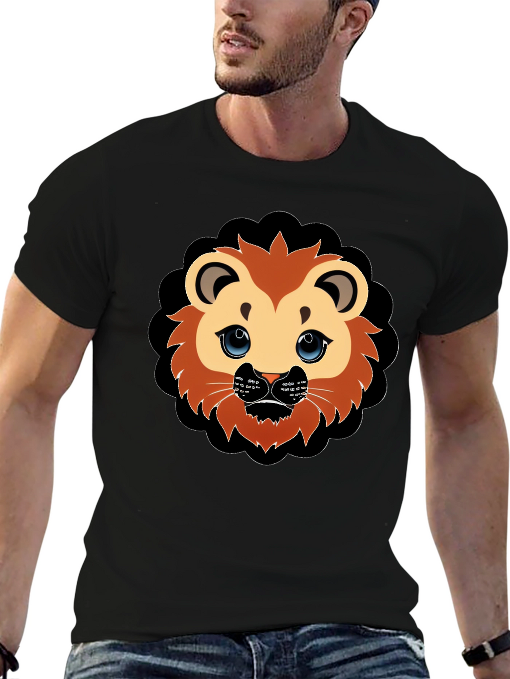 Cute Lion Graphic Black T-Shirt