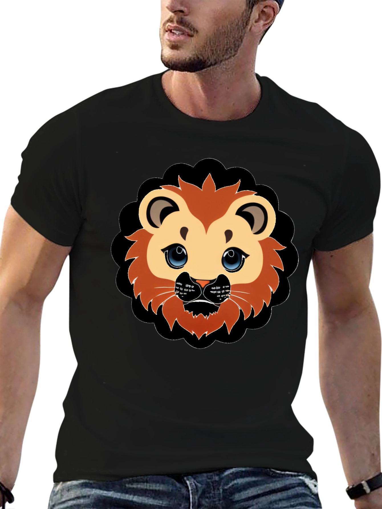 Cute Lion Graphic Black T-Shirt