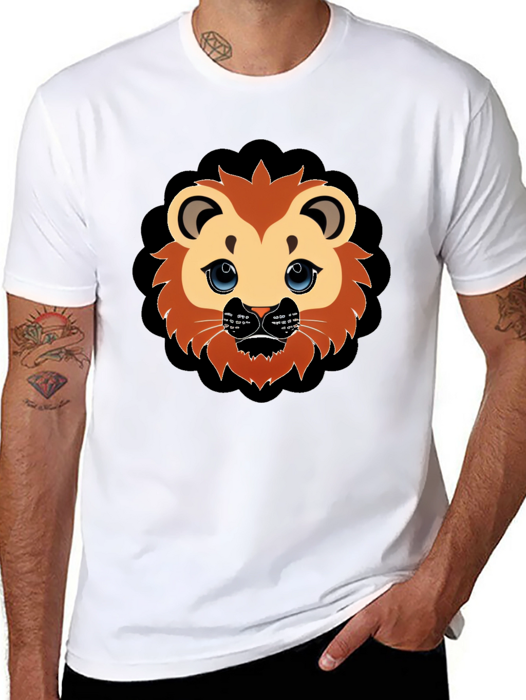 Cute Lion Graphic Black T-Shirt