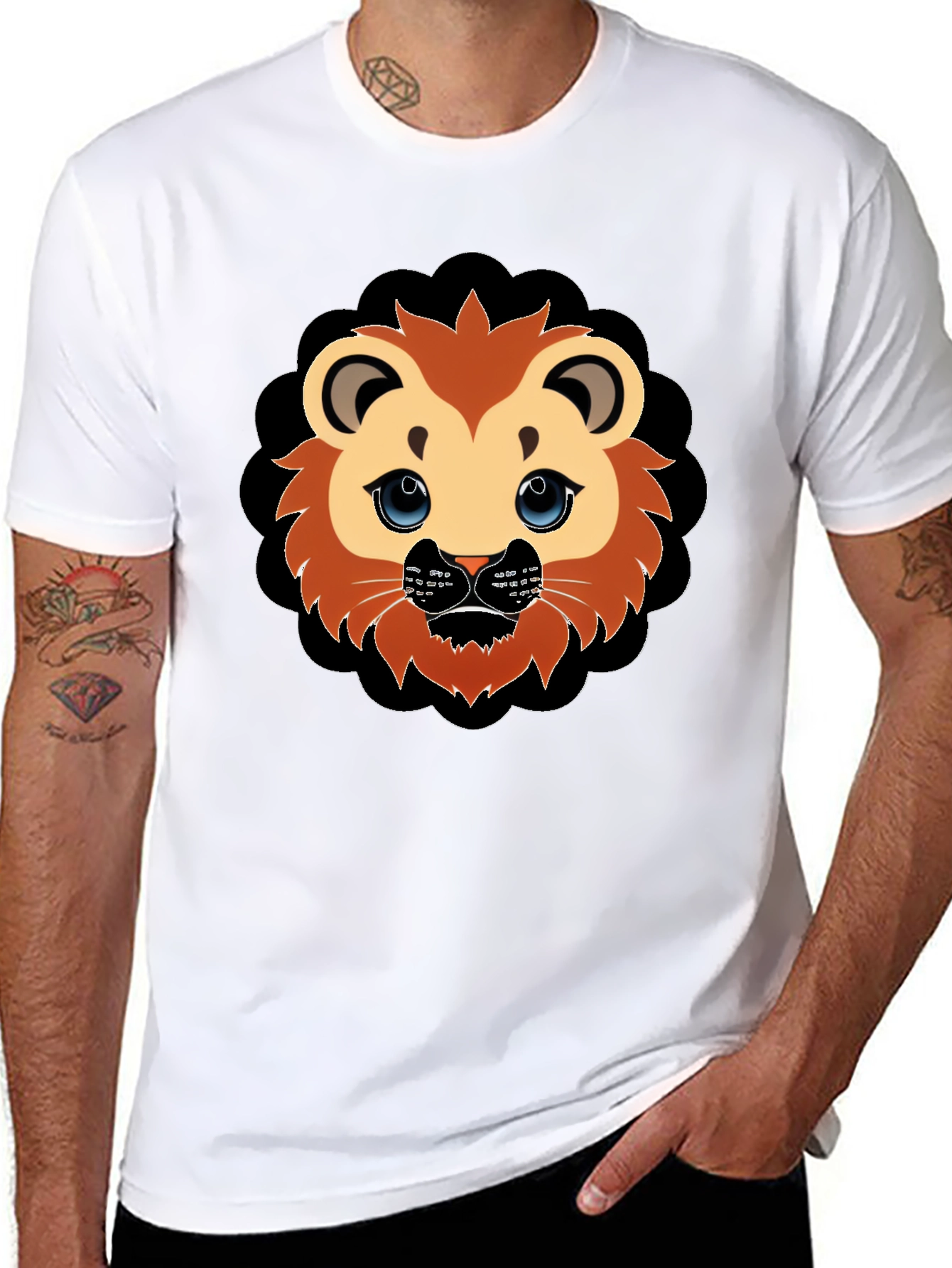 Cute Lion Graphic Black T-Shirt