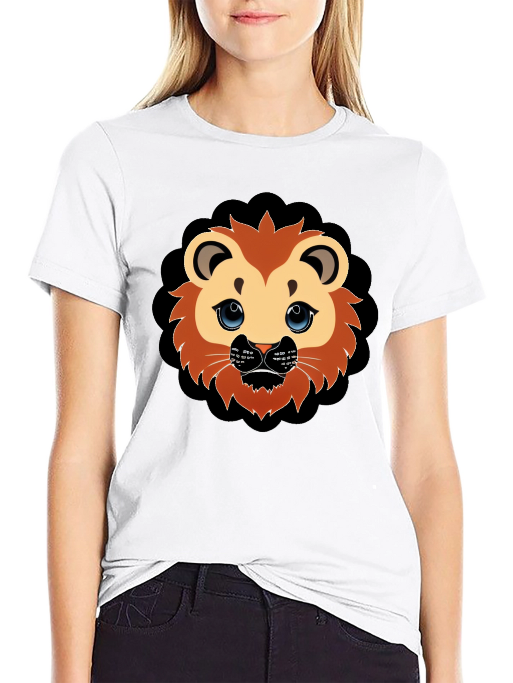 Cute Lion Graphic Black T-Shirt