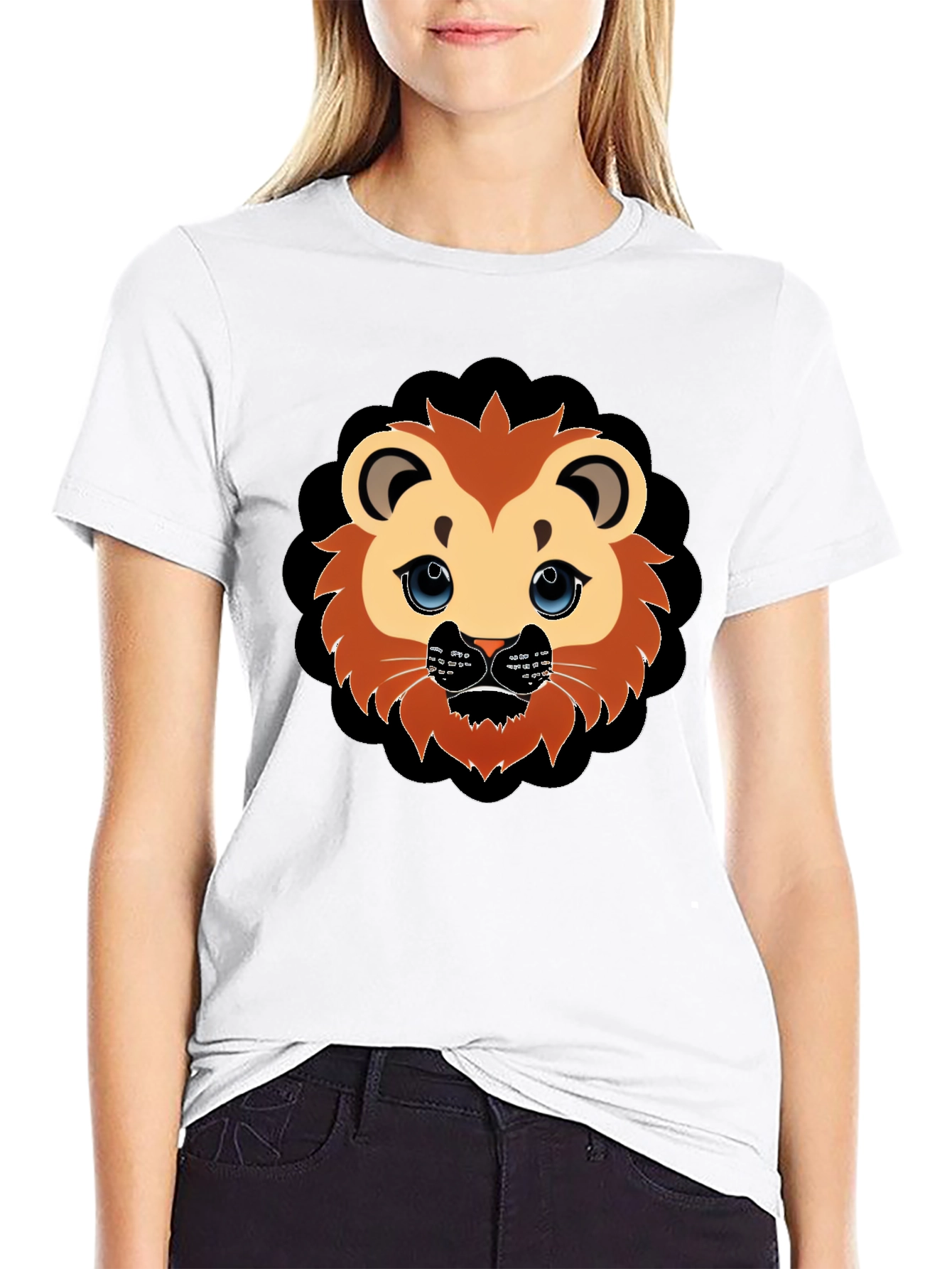 Cute Lion Graphic Black T-Shirt