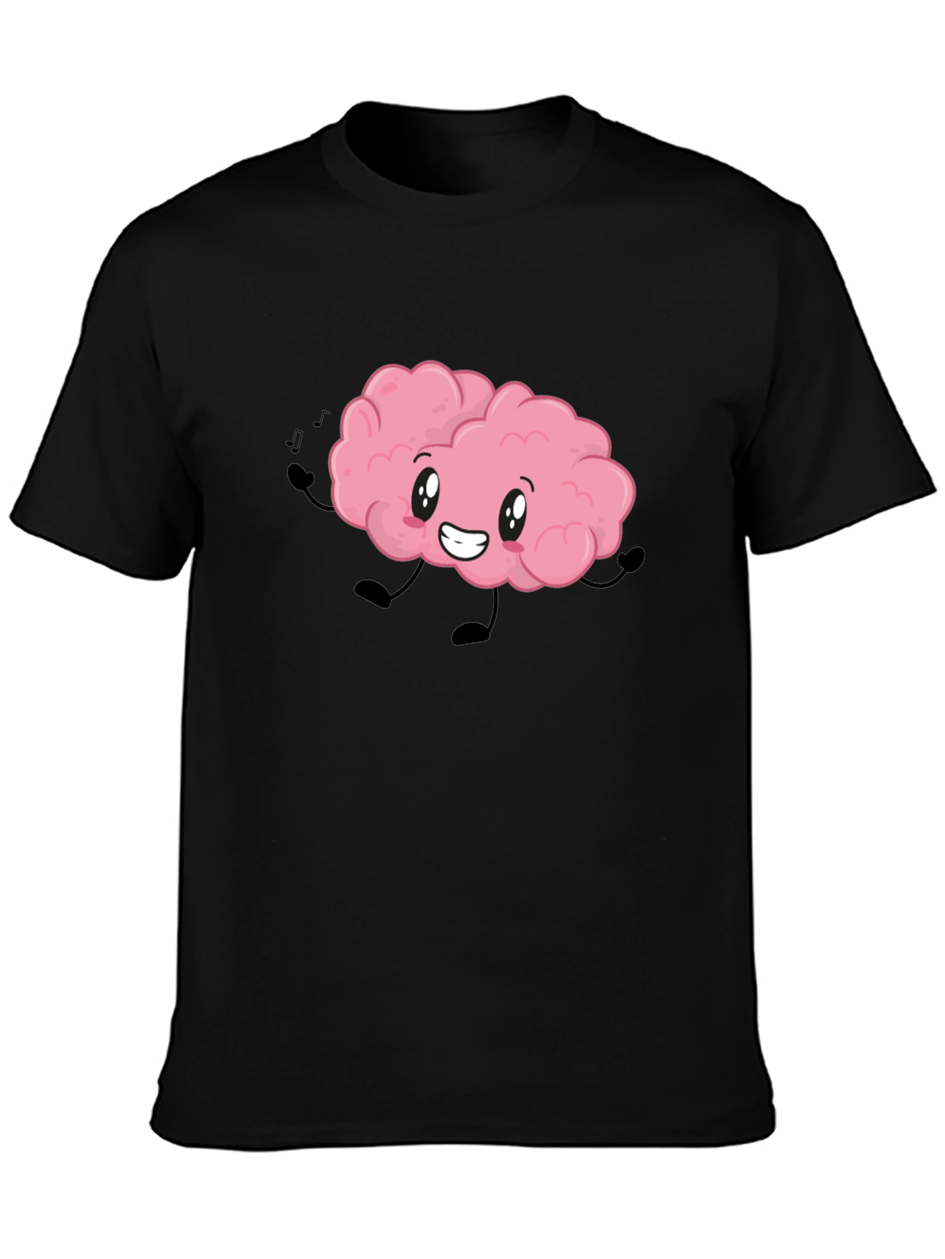 Brain Cartoon T-Shirt - Black Cotton Crew Neck Tee