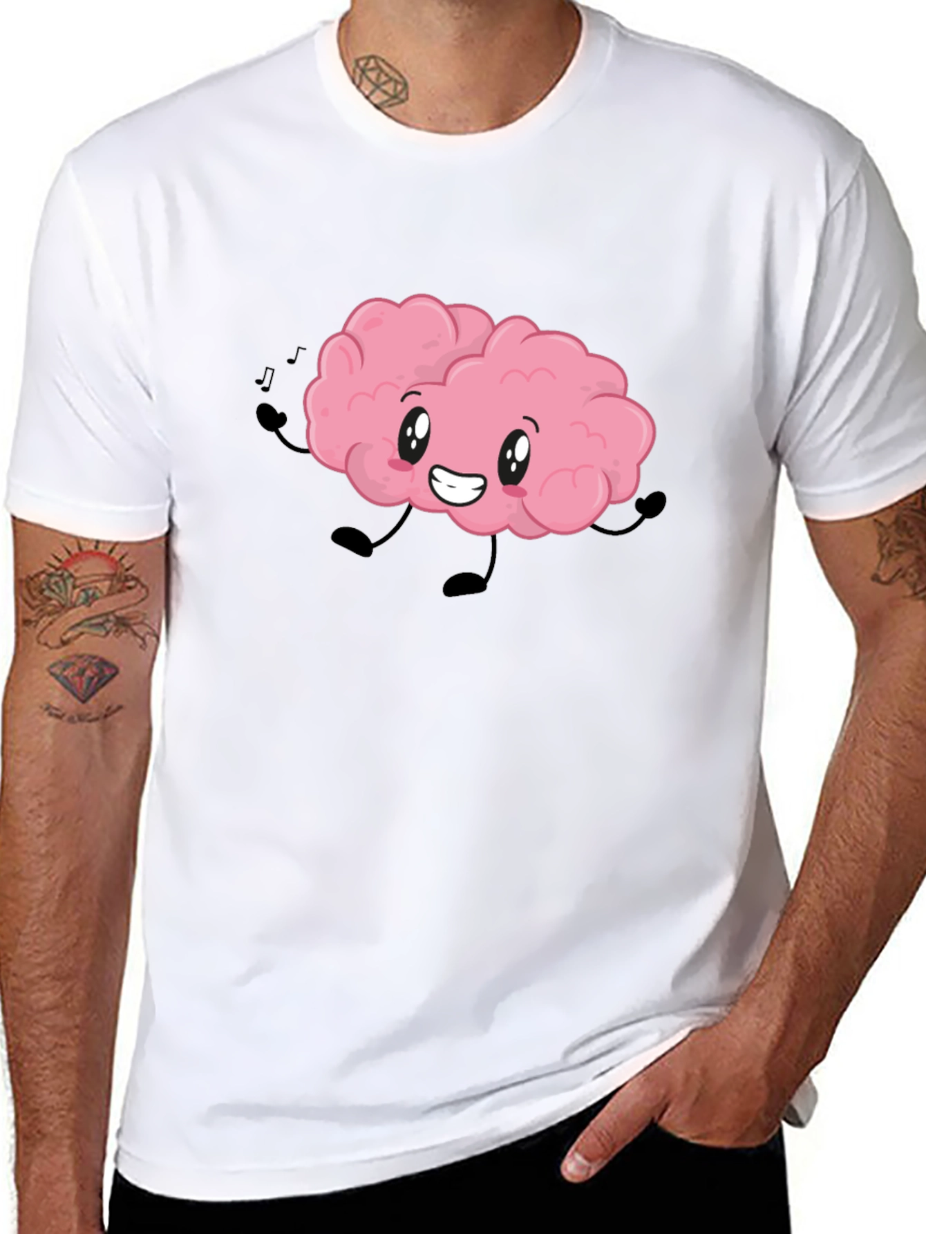 Brain Cartoon T-Shirt - Black Cotton Crew Neck Tee