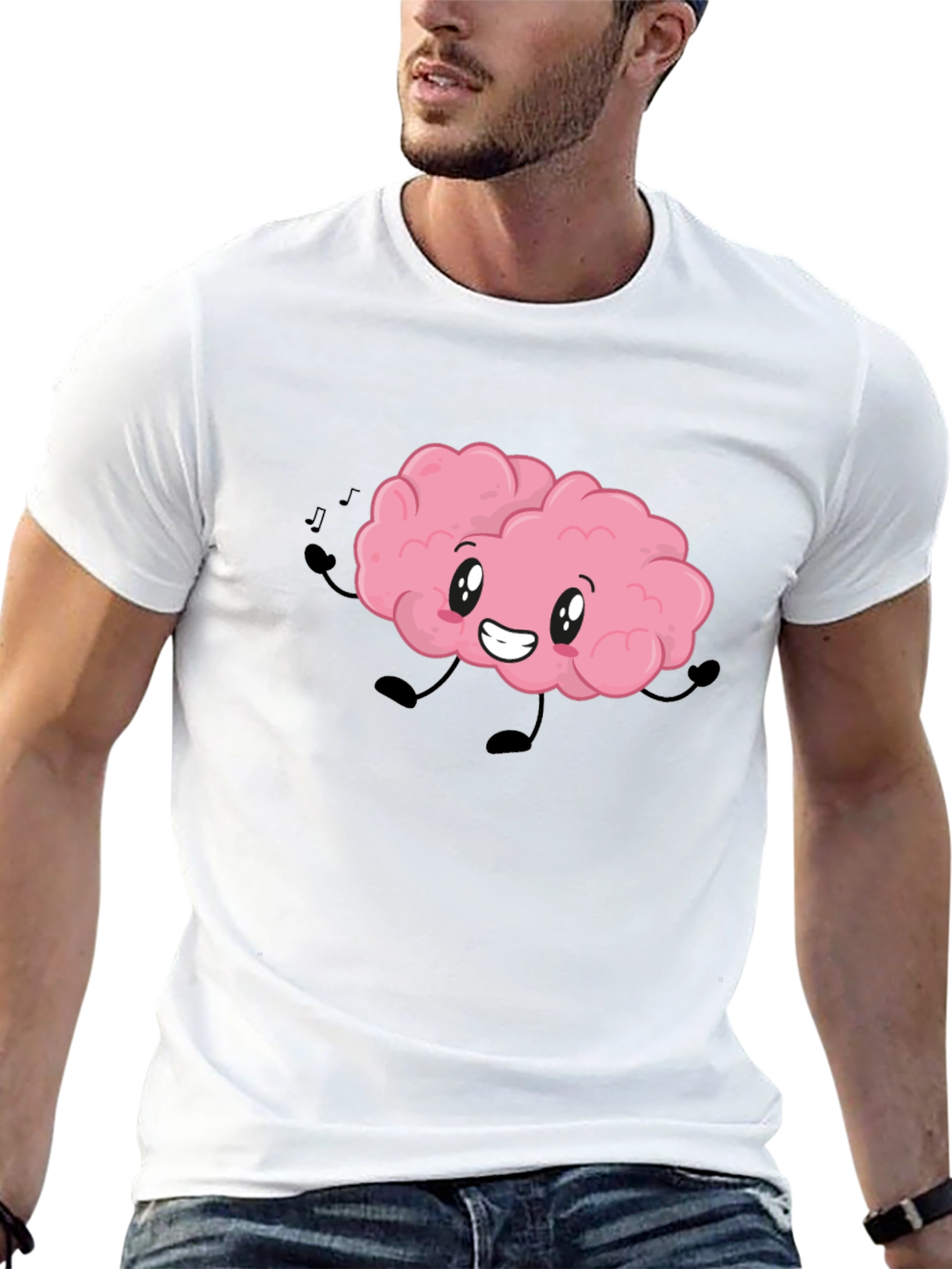 Brain Cartoon T-Shirt - Black Cotton Crew Neck Tee