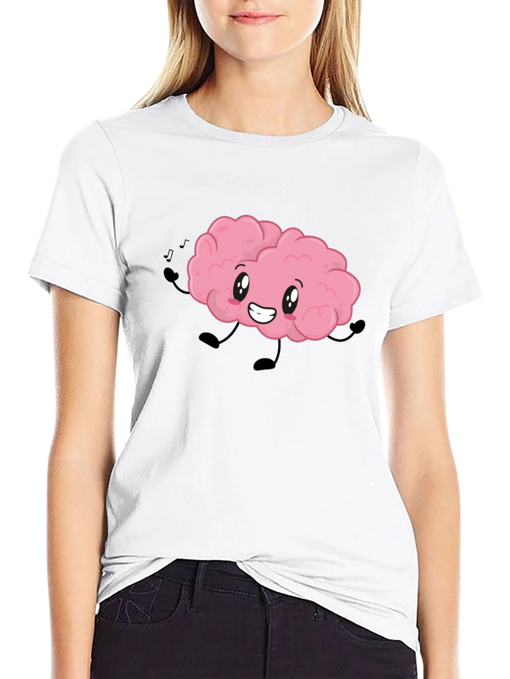 Brain Cartoon T-Shirt - Black Cotton Crew Neck Tee