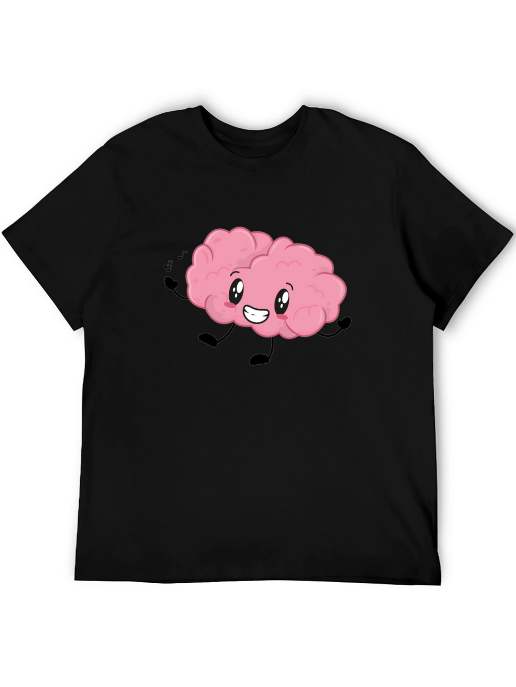 Brain Cartoon T-Shirt - Black Cotton Crew Neck Tee