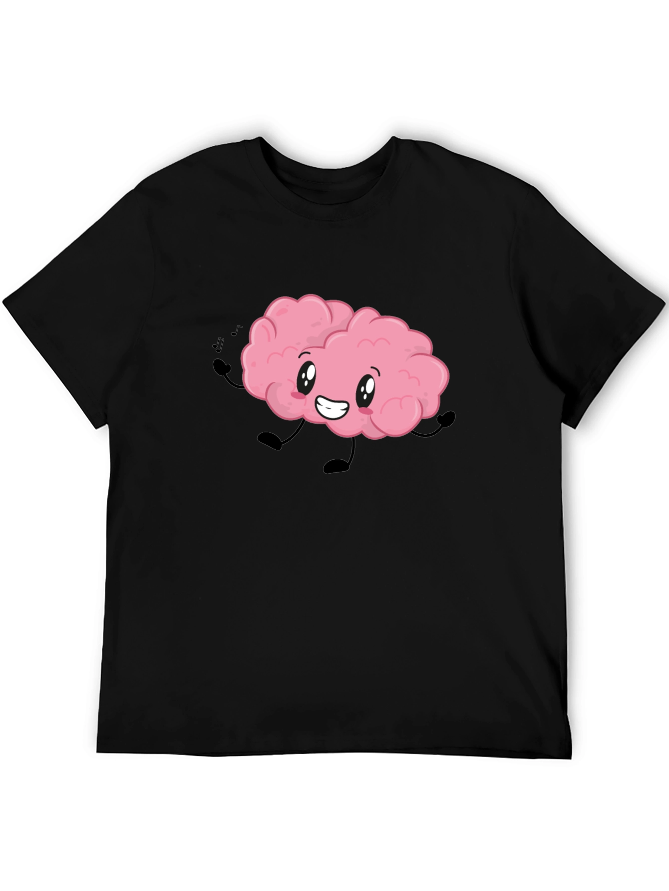 Brain Cartoon T-Shirt - Black Cotton Crew Neck Tee