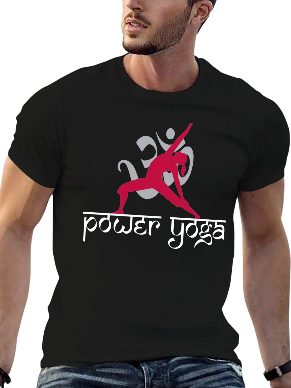 Power Yoga T-Shirt - Om Design - Black Cotton Tee
