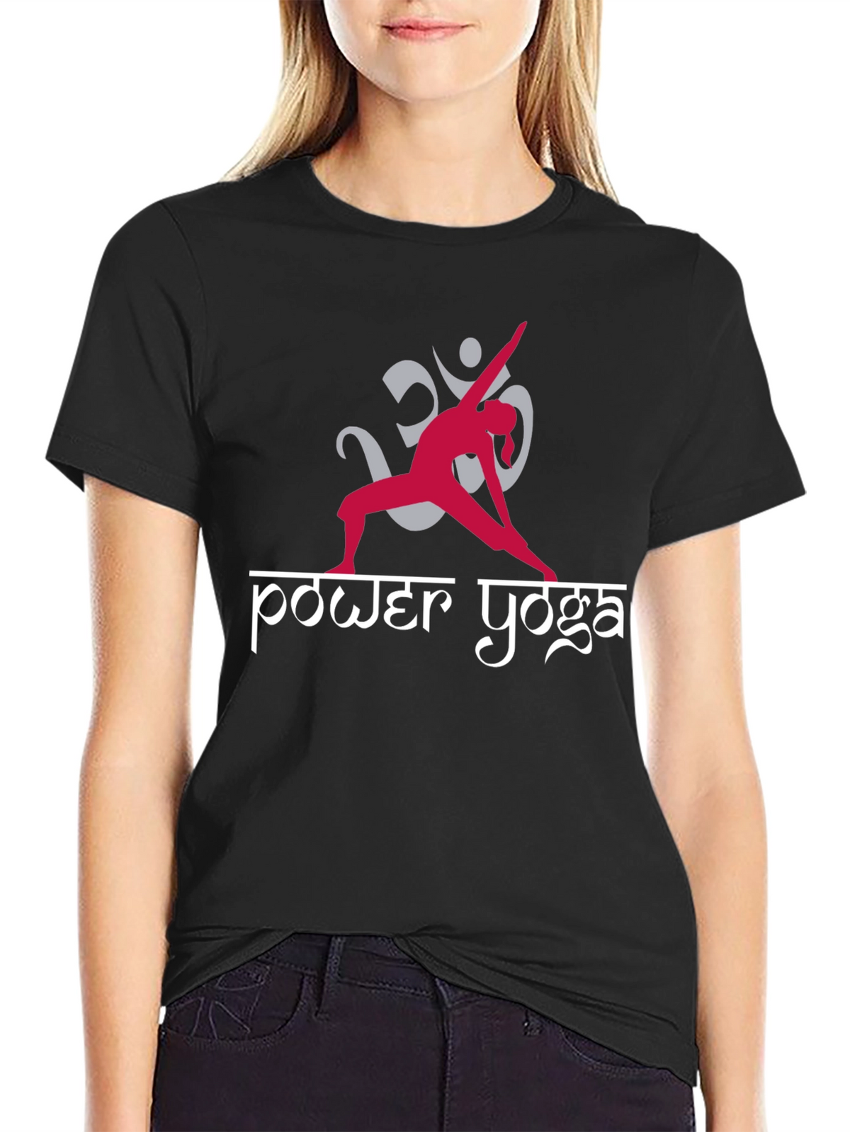 Power Yoga T-Shirt - Om Design - Black Cotton Tee
