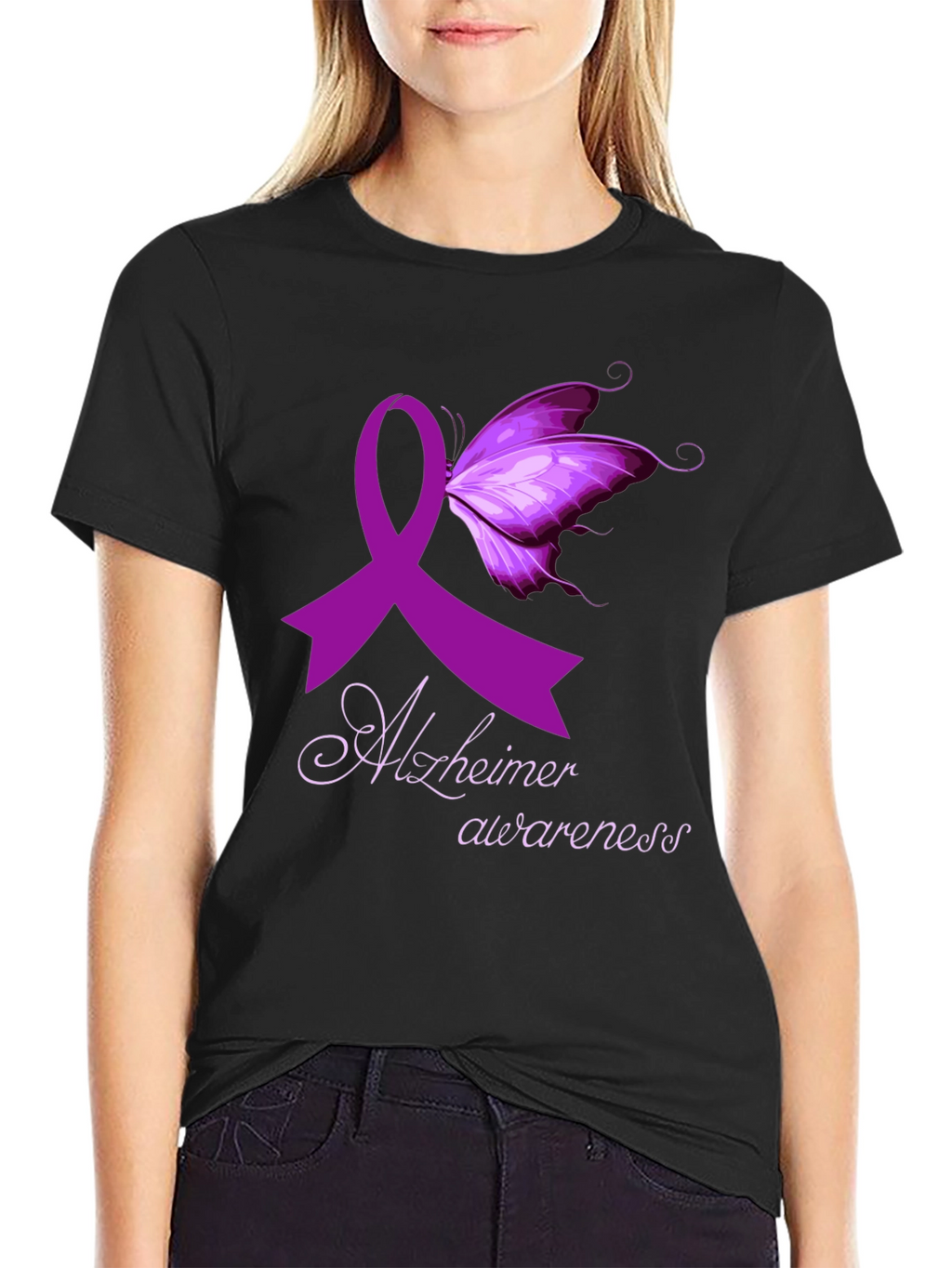 Alzheimers Awareness Butterfly Ribbon T-Shirt