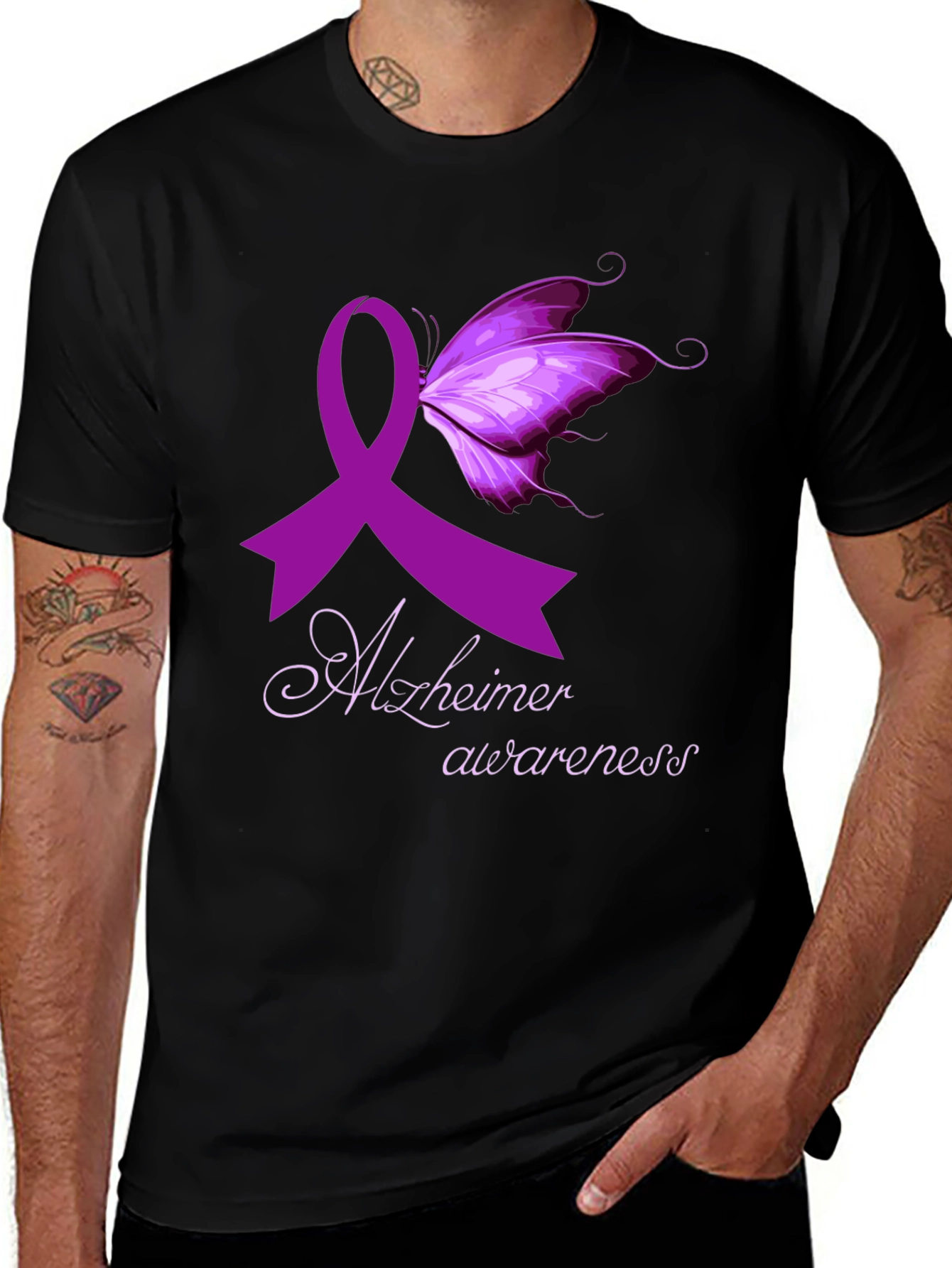 Alzheimers Awareness Butterfly Ribbon T-Shirt