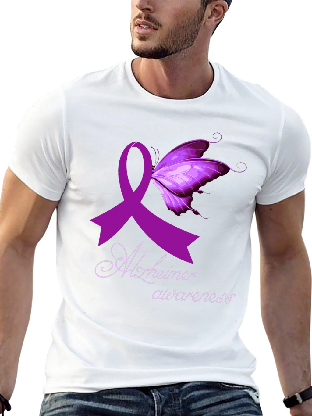Alzheimers Awareness Butterfly Ribbon T-Shirt