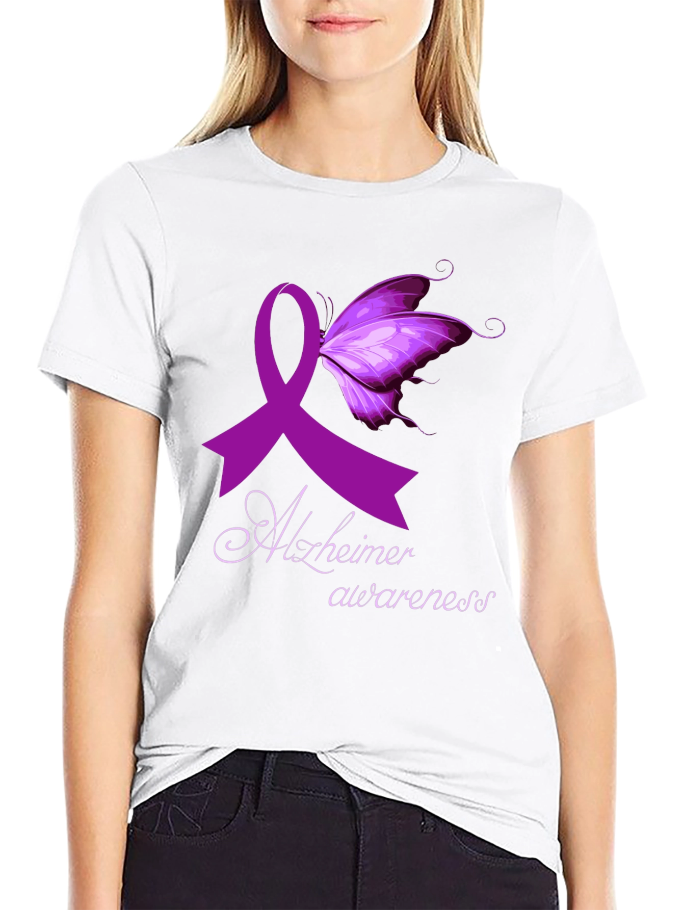 Alzheimers Awareness Butterfly Ribbon T-Shirt