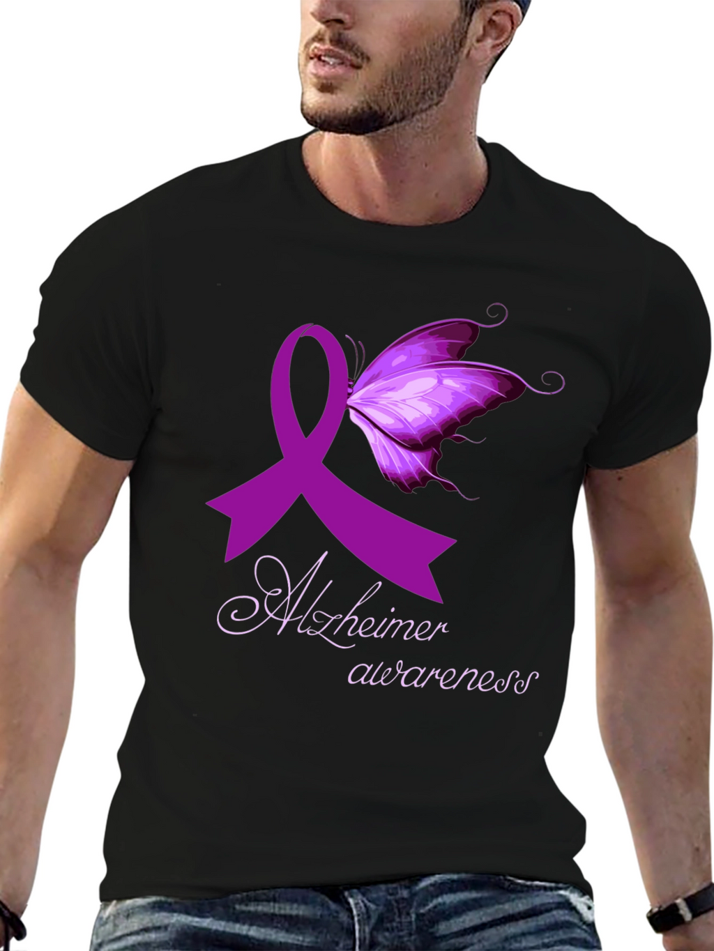 Alzheimers Awareness Butterfly Ribbon T-Shirt