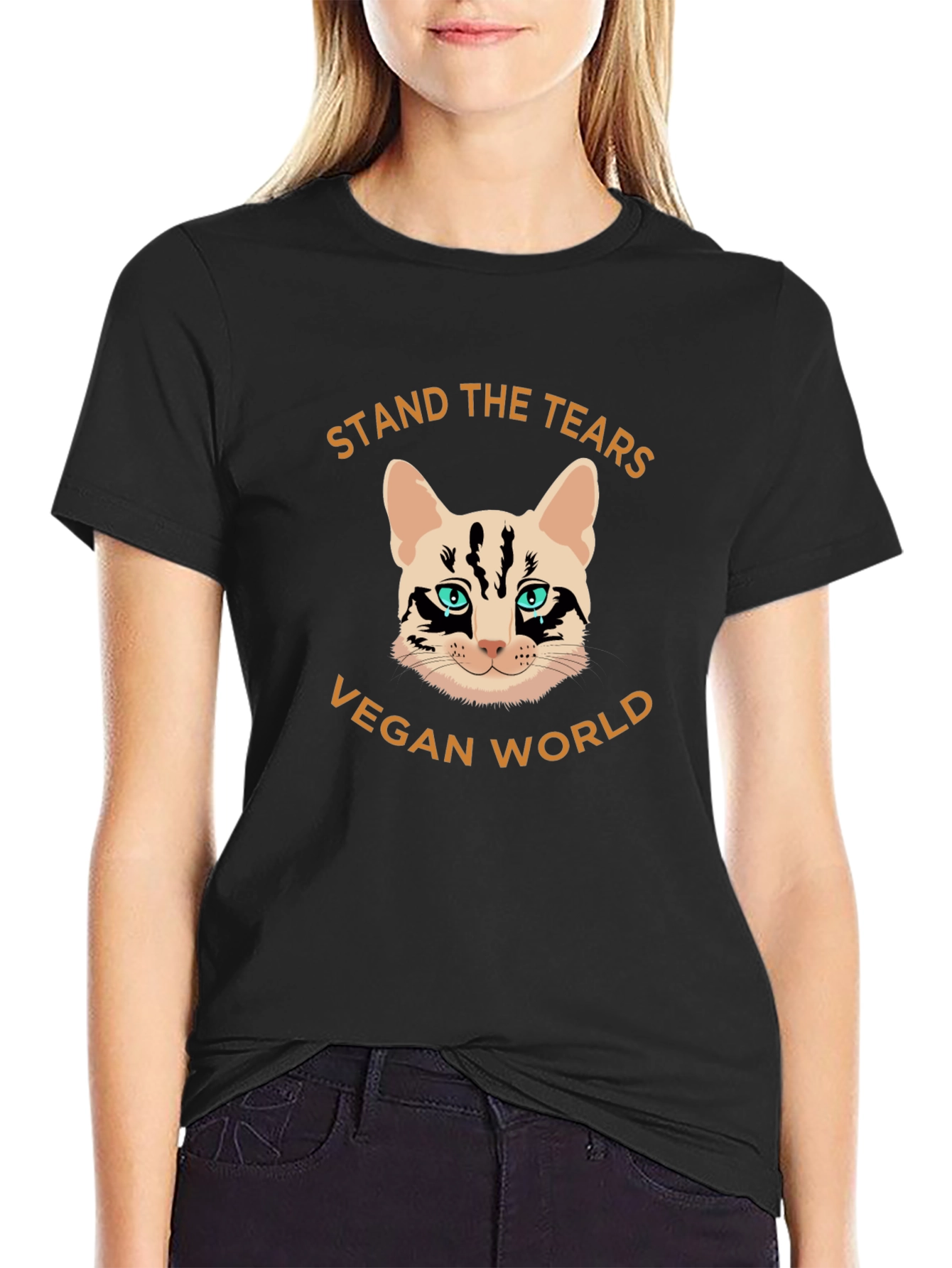 Vegan World Cat Graphic T-Shirt