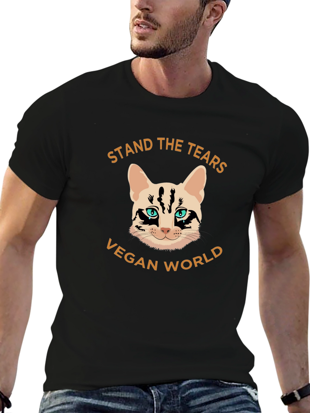 Vegan World Cat Graphic T-Shirt