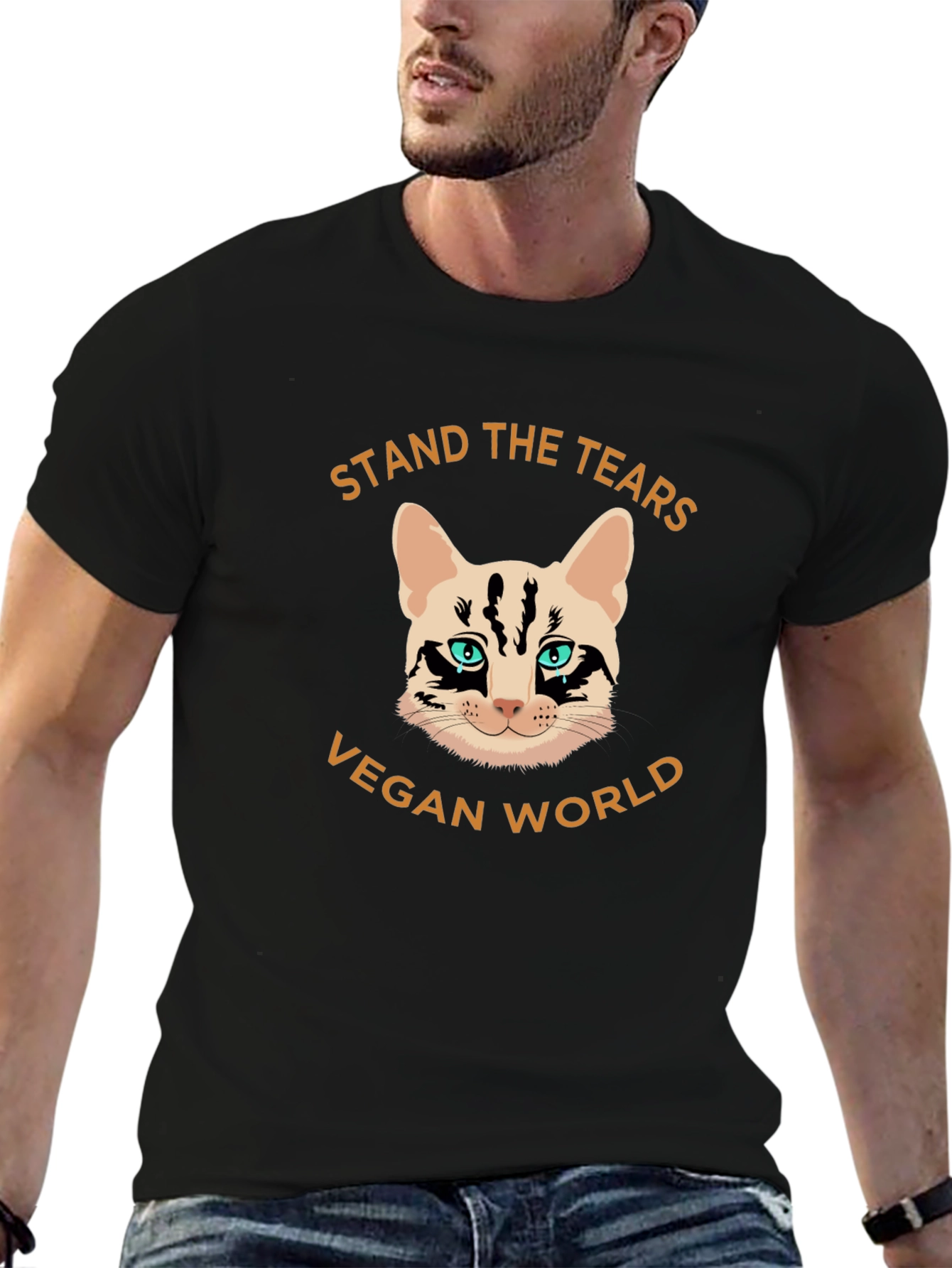 Vegan World Cat Graphic T-Shirt