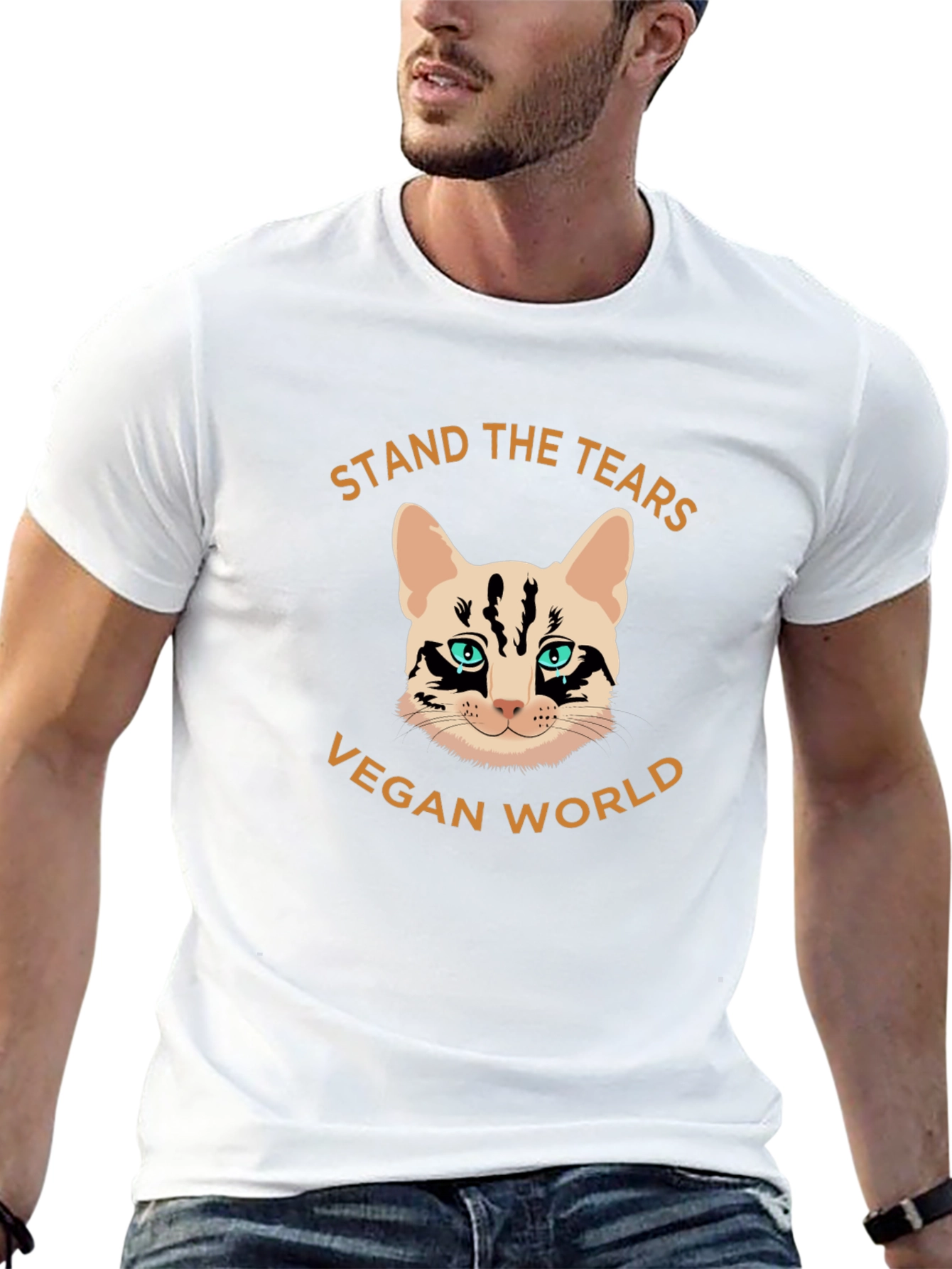 Vegan World Cat Graphic T-Shirt