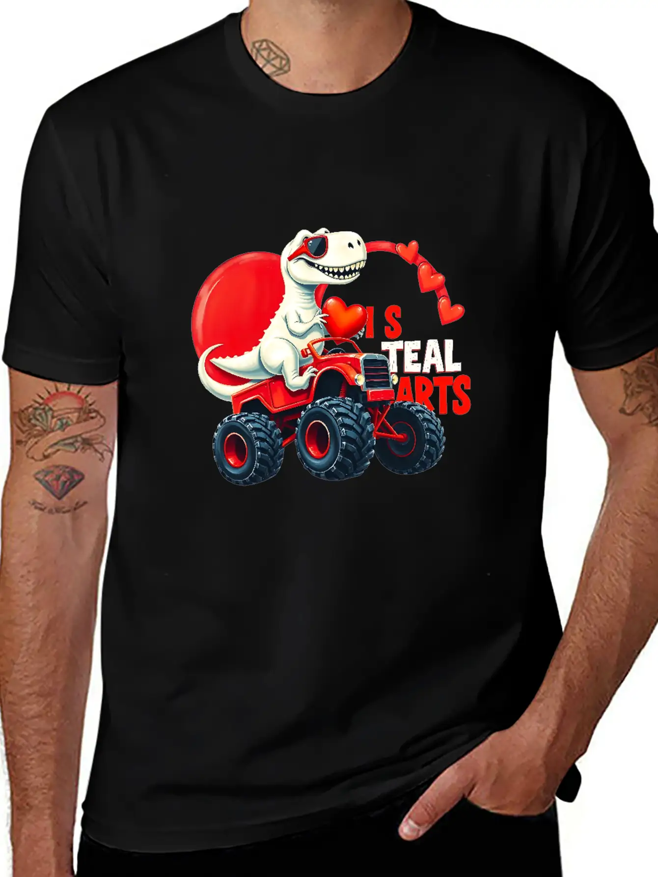 Valentines Day Monster Truck TRex I Steal Hearts Unisex Casual T-Shirt – Clean Design For Daily Comfort