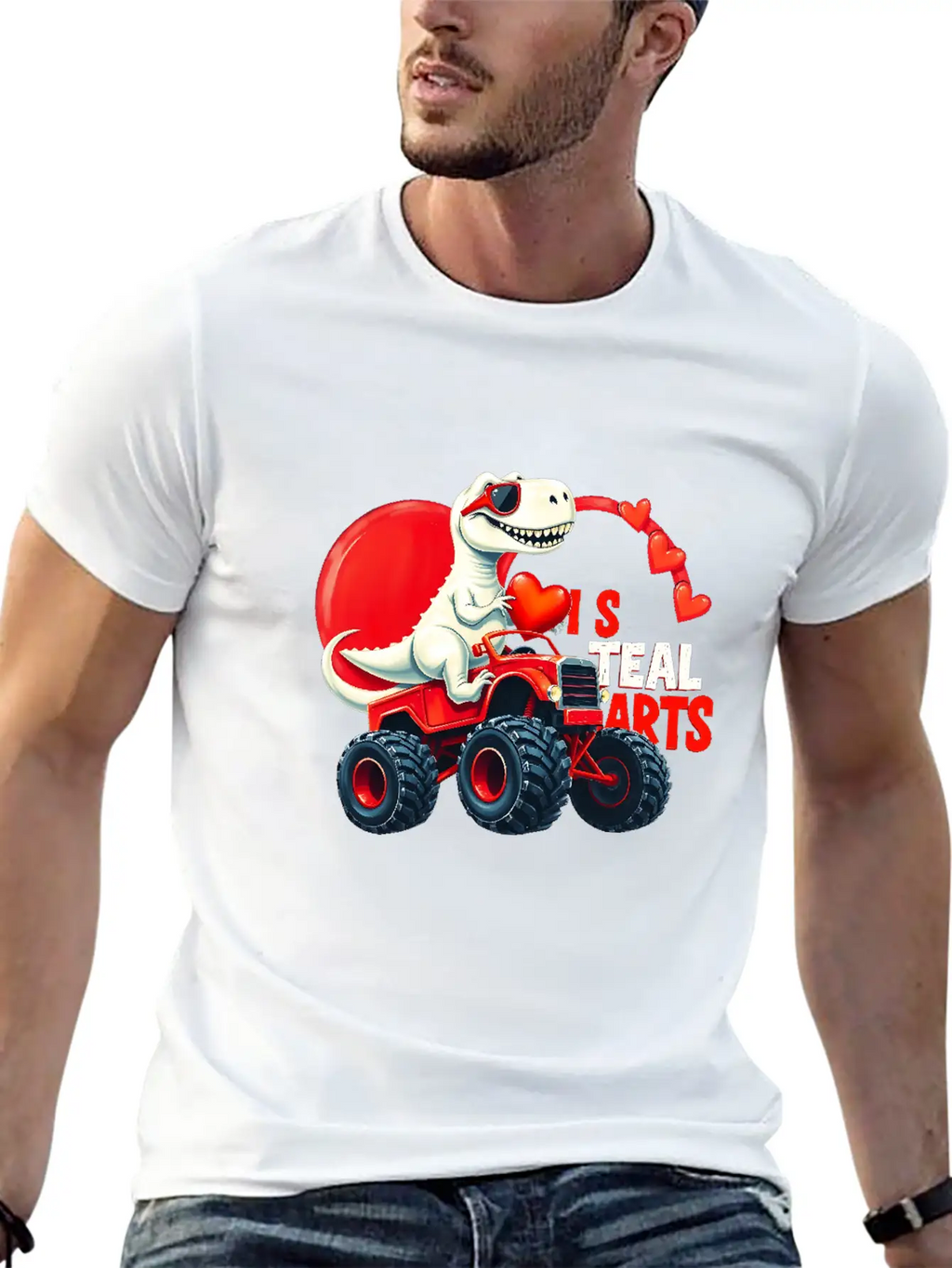 Valentines Day Monster Truck TRex I Steal Hearts Unisex Casual T-Shirt – Clean Design For Daily Comfort