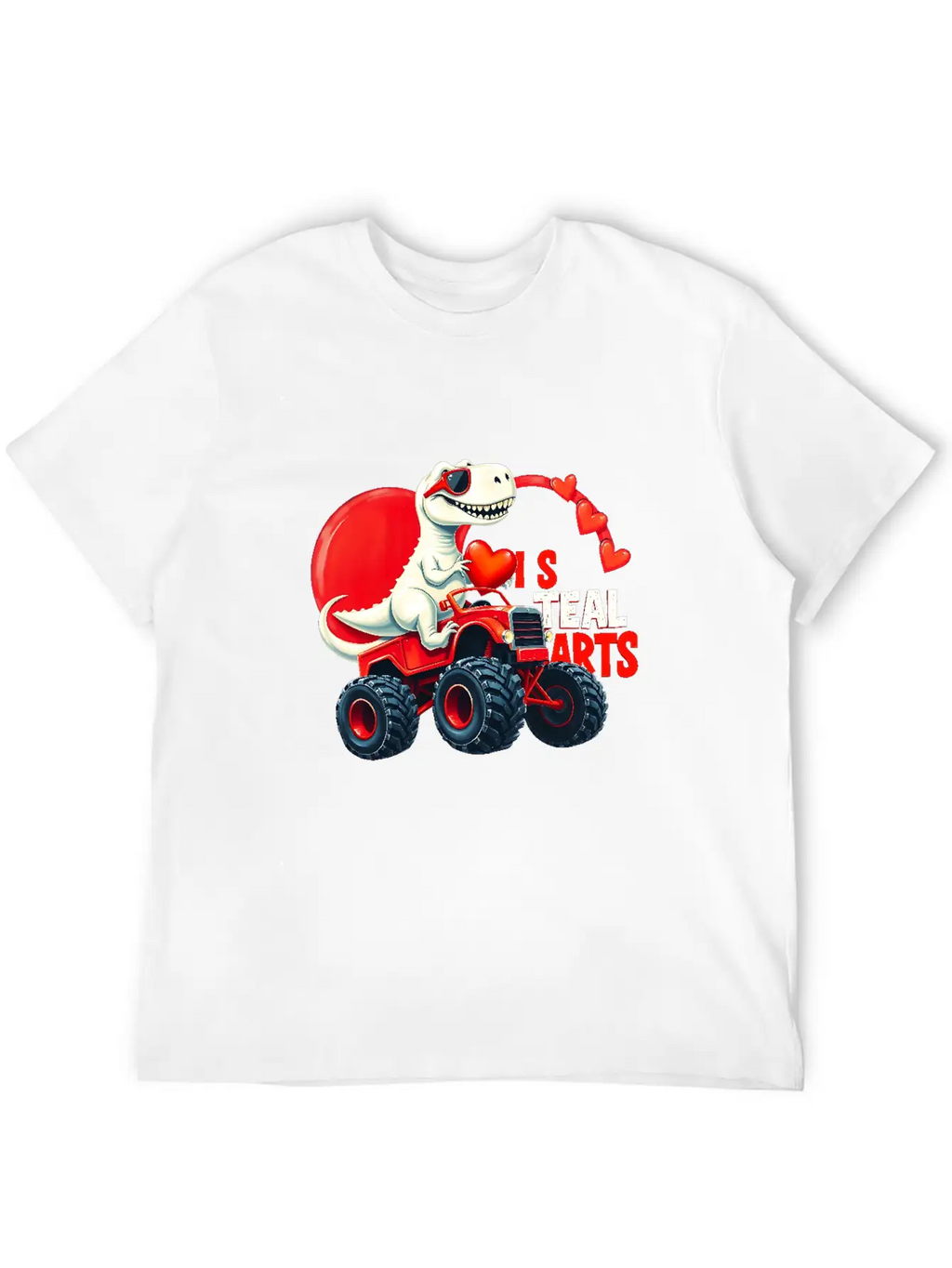 Valentines Day Monster Truck TRex I Steal Hearts Unisex Casual T-Shirt – Clean Design For Daily Comfort