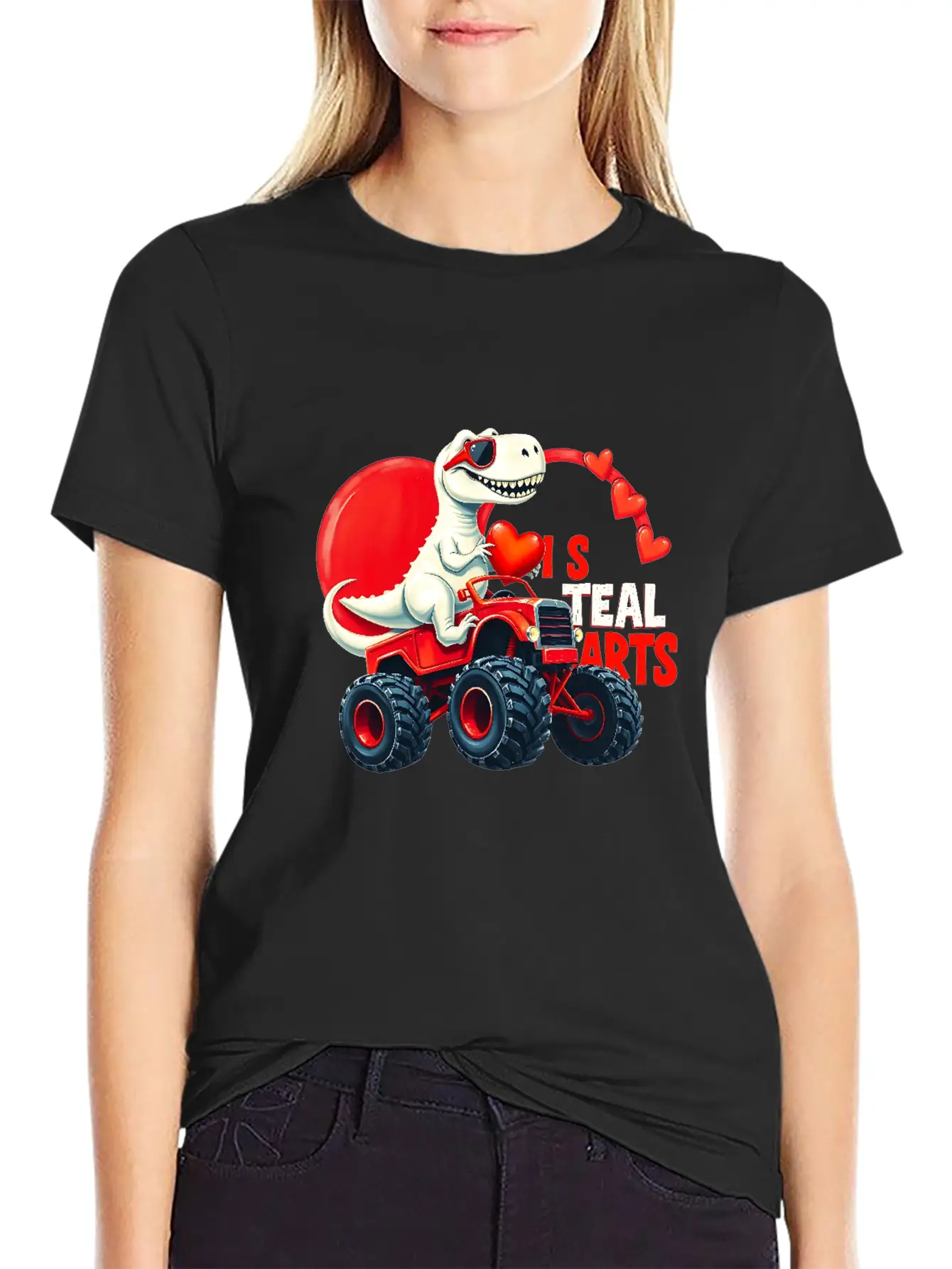 Valentines Day Monster Truck TRex I Steal Hearts Unisex Casual T-Shirt – Clean Design For Daily Comfort