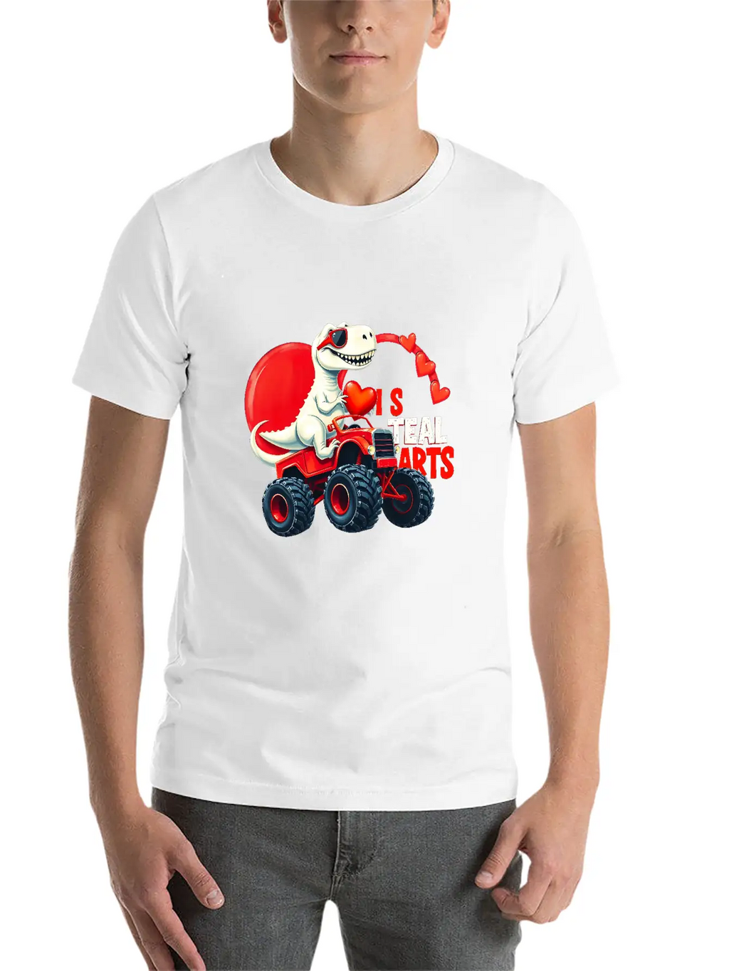 Valentines Day Monster Truck TRex I Steal Hearts Unisex Casual T-Shirt – Clean Design For Daily Comfort