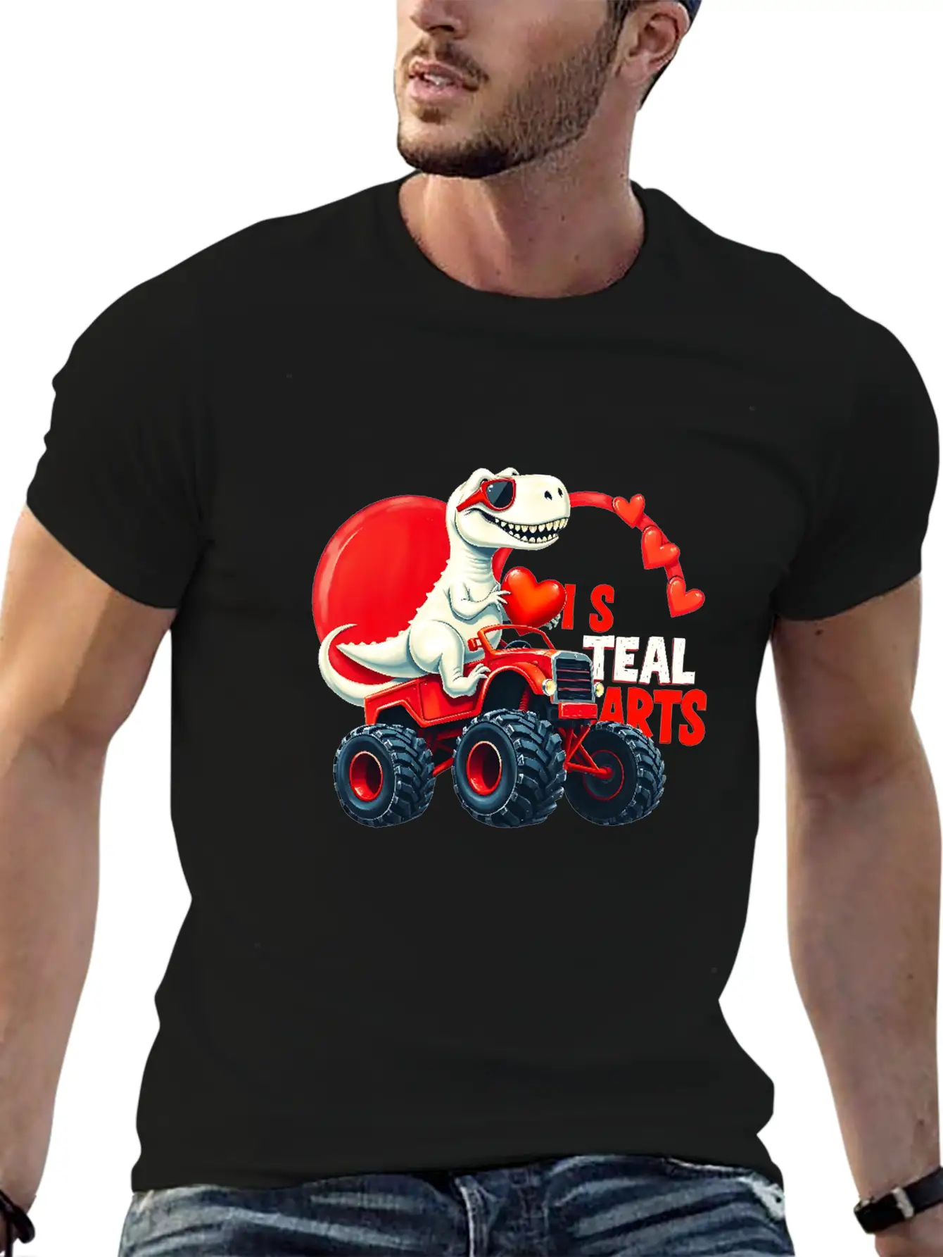 Valentines Day Monster Truck TRex I Steal Hearts Unisex Casual T-Shirt – Clean Design For Daily Comfort