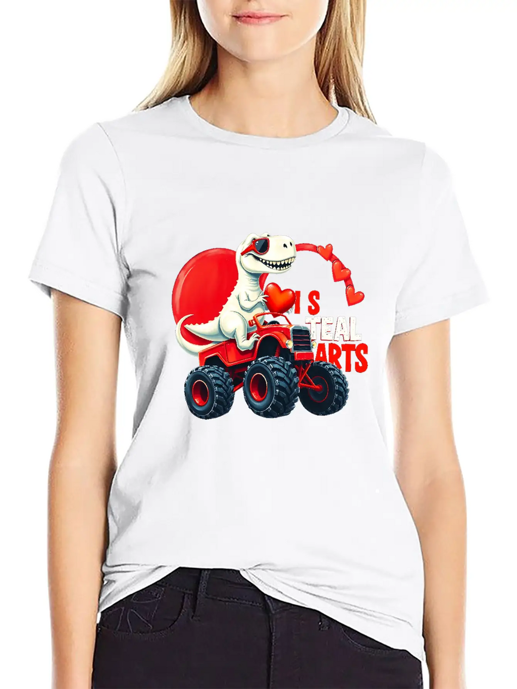 Valentines Day Monster Truck TRex I Steal Hearts Unisex Casual T-Shirt – Clean Design For Daily Comfort