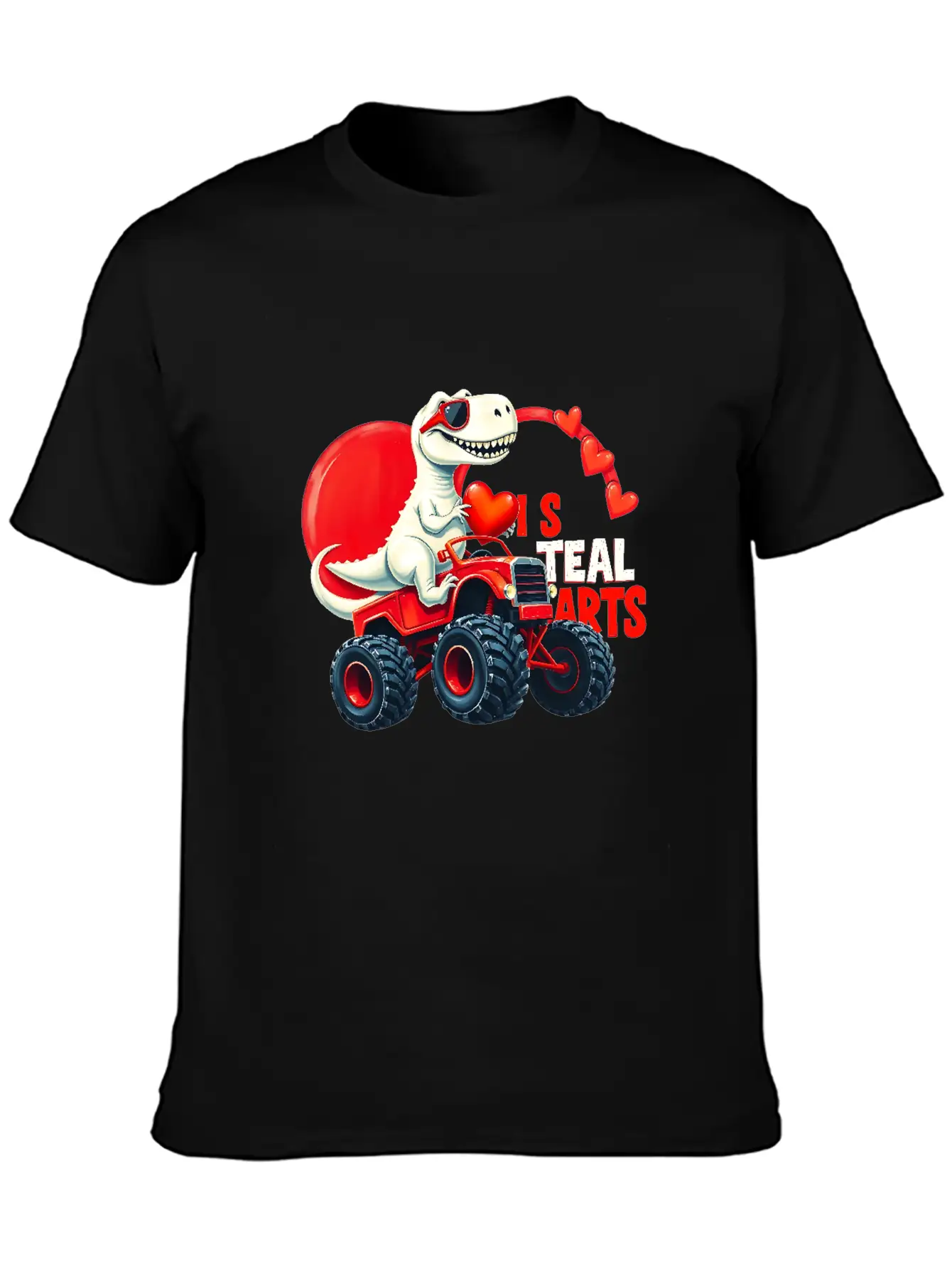 Valentines Day Monster Truck TRex I Steal Hearts Unisex Casual T-Shirt – Clean Design For Daily Comfort