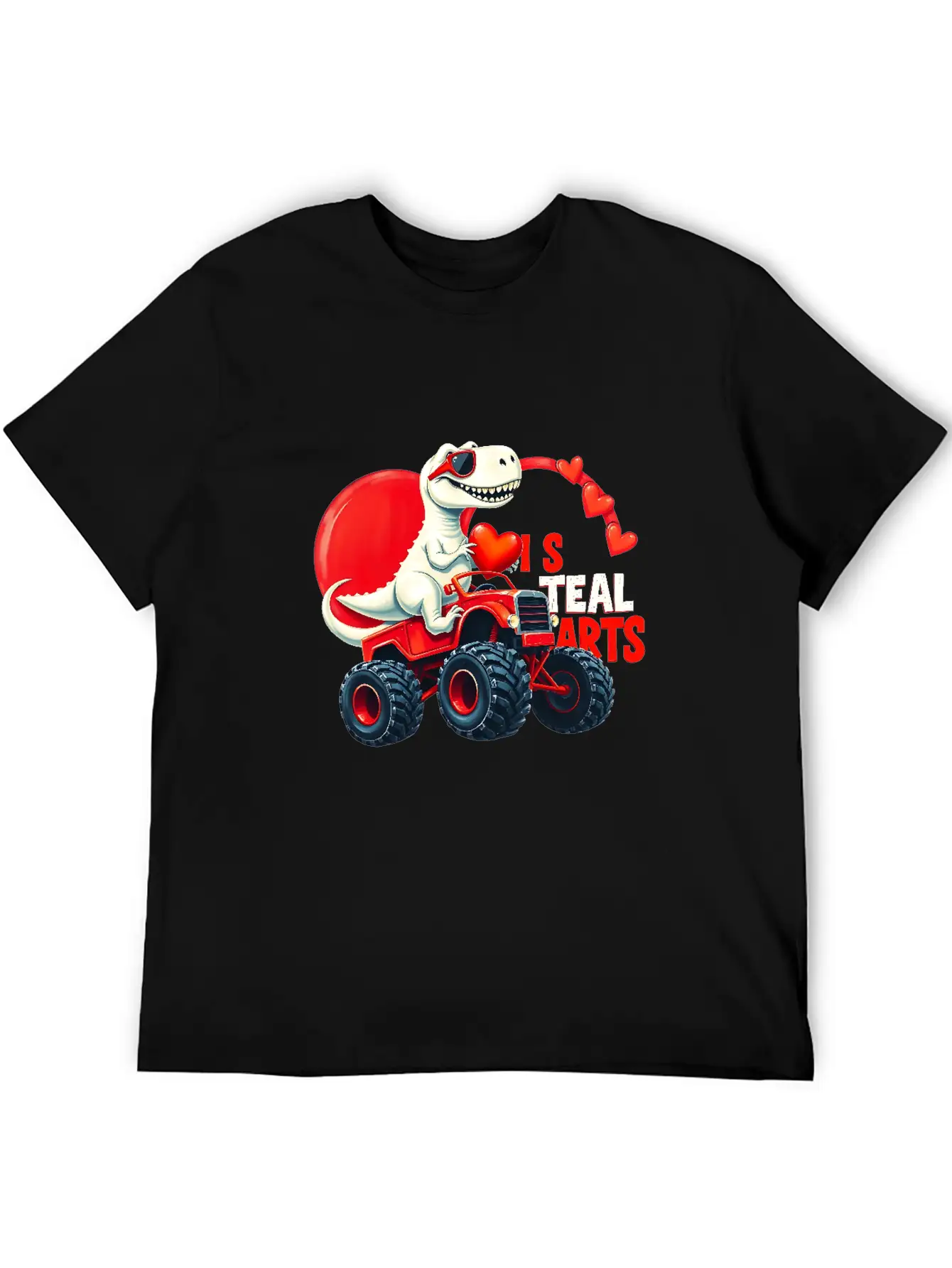Valentines Day Monster Truck TRex I Steal Hearts Unisex Casual T-Shirt – Clean Design For Daily Comfort