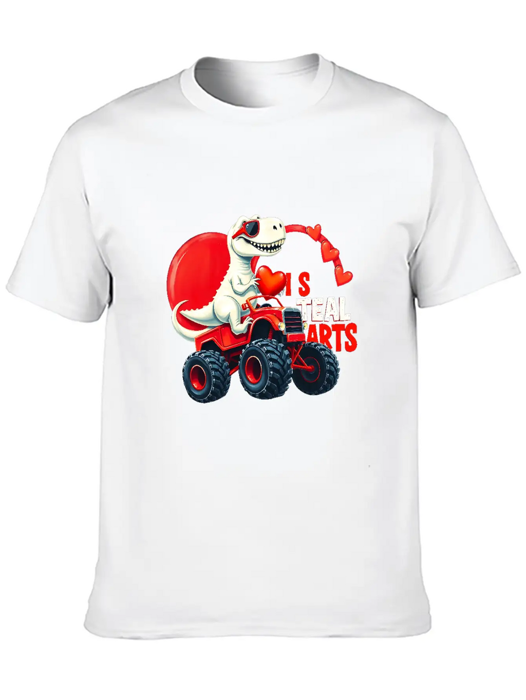 Valentines Day Monster Truck TRex I Steal Hearts Unisex Casual T-Shirt – Clean Design For Daily Comfort