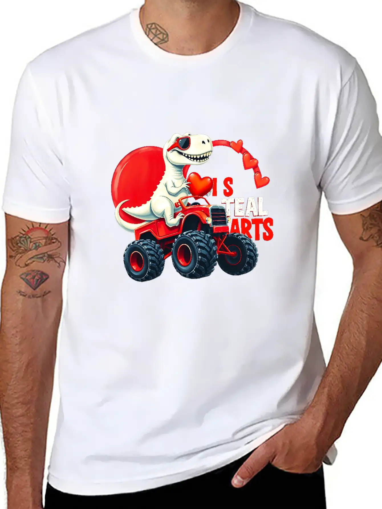 Valentines Day Monster Truck TRex I Steal Hearts Unisex Casual T-Shirt – Clean Design For Daily Comfort
