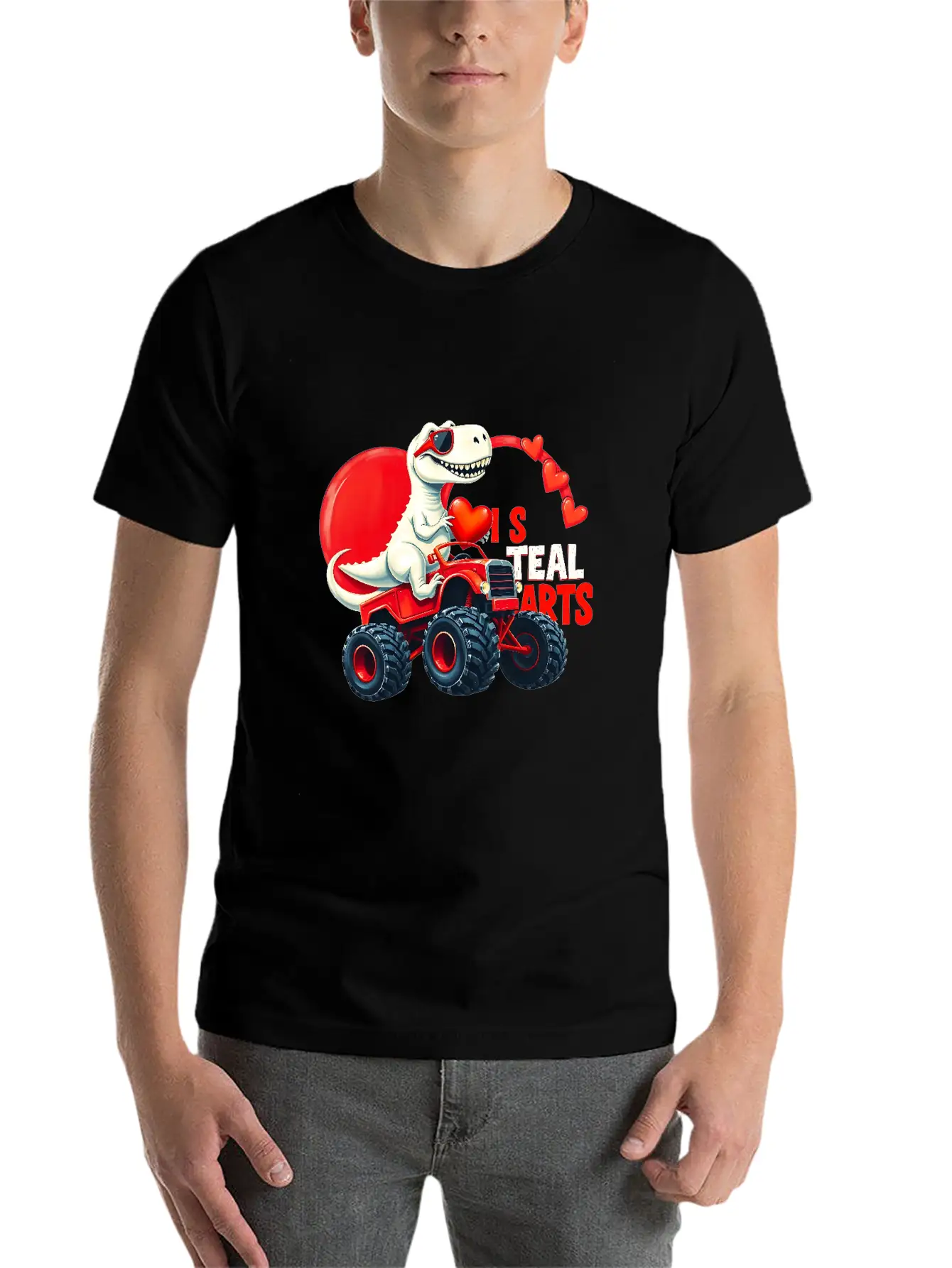 Valentines Day Monster Truck TRex I Steal Hearts Unisex Casual T-Shirt – Clean Design For Daily Comfort