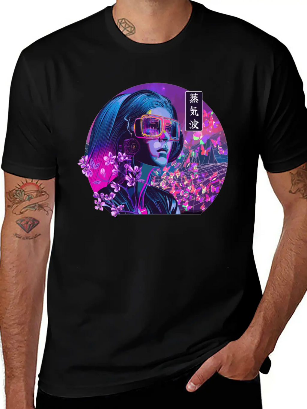 Vaporwave Cherry Blossom Girl Japanese Synthwave Stylish Everyday T-Shirt – Unisex Basic Cotton Tee