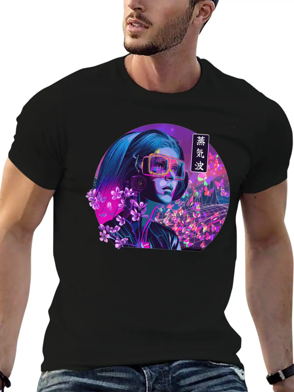 Vaporwave Cherry Blossom Girl Japanese Synthwave Stylish Everyday T-Shirt – Unisex Basic Cotton Tee