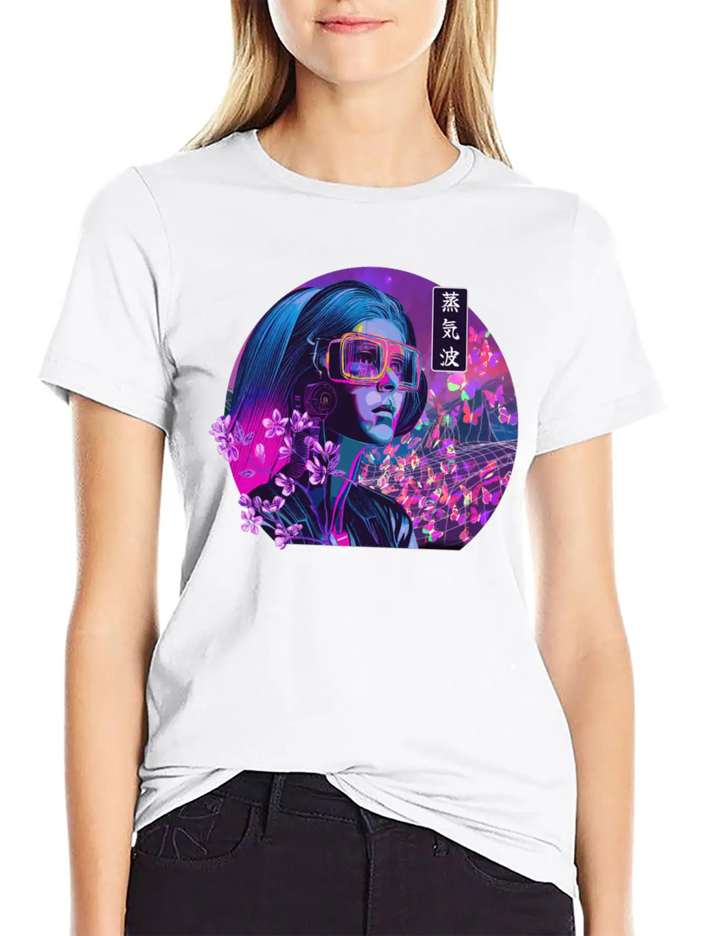 Vaporwave Cherry Blossom Girl Japanese Synthwave Stylish Everyday T-Shirt – Unisex Basic Cotton Tee