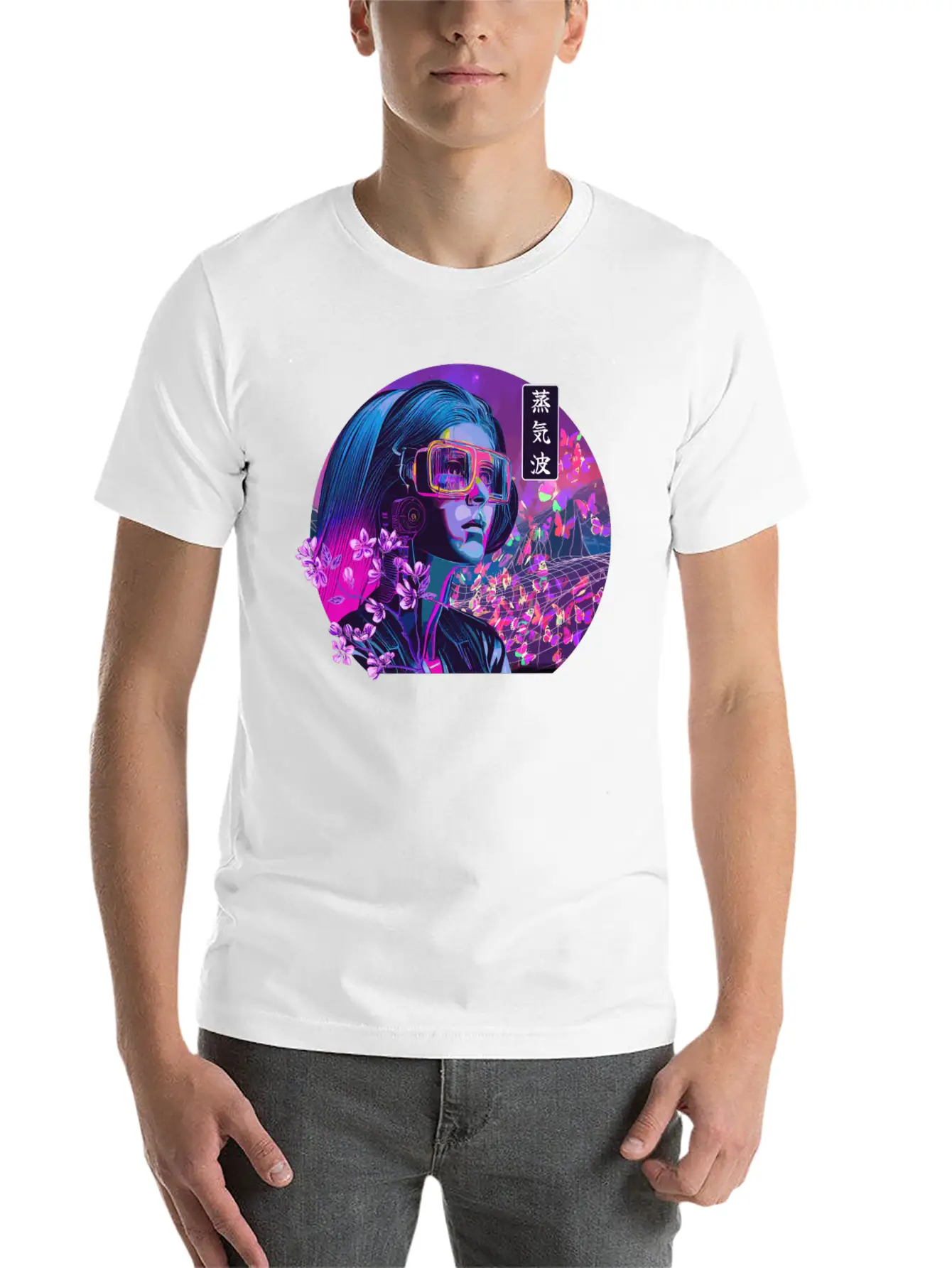 Vaporwave Cherry Blossom Girl Japanese Synthwave Stylish Everyday T-Shirt – Unisex Basic Cotton Tee