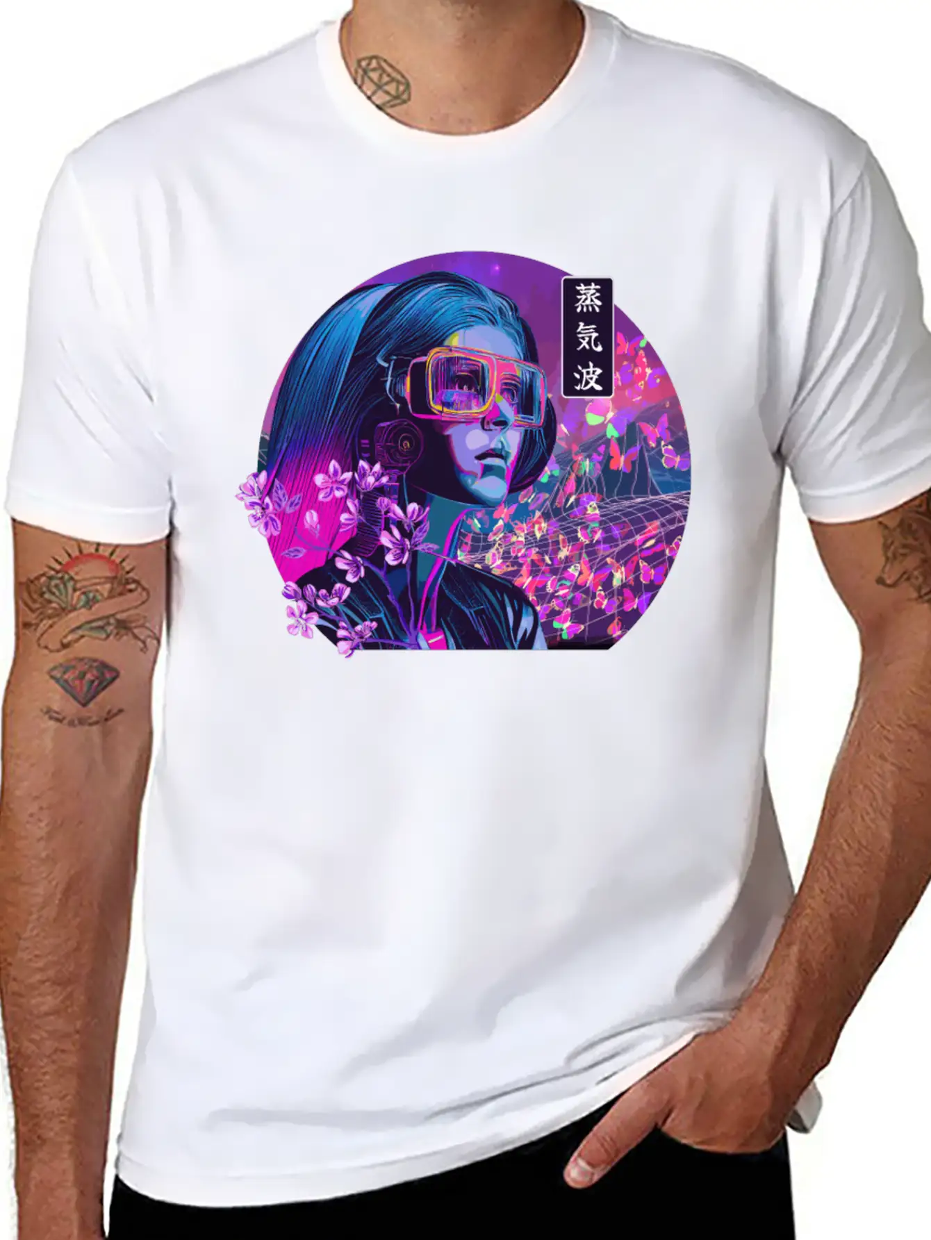 Vaporwave Cherry Blossom Girl Japanese Synthwave Stylish Everyday T-Shirt – Unisex Basic Cotton Tee
