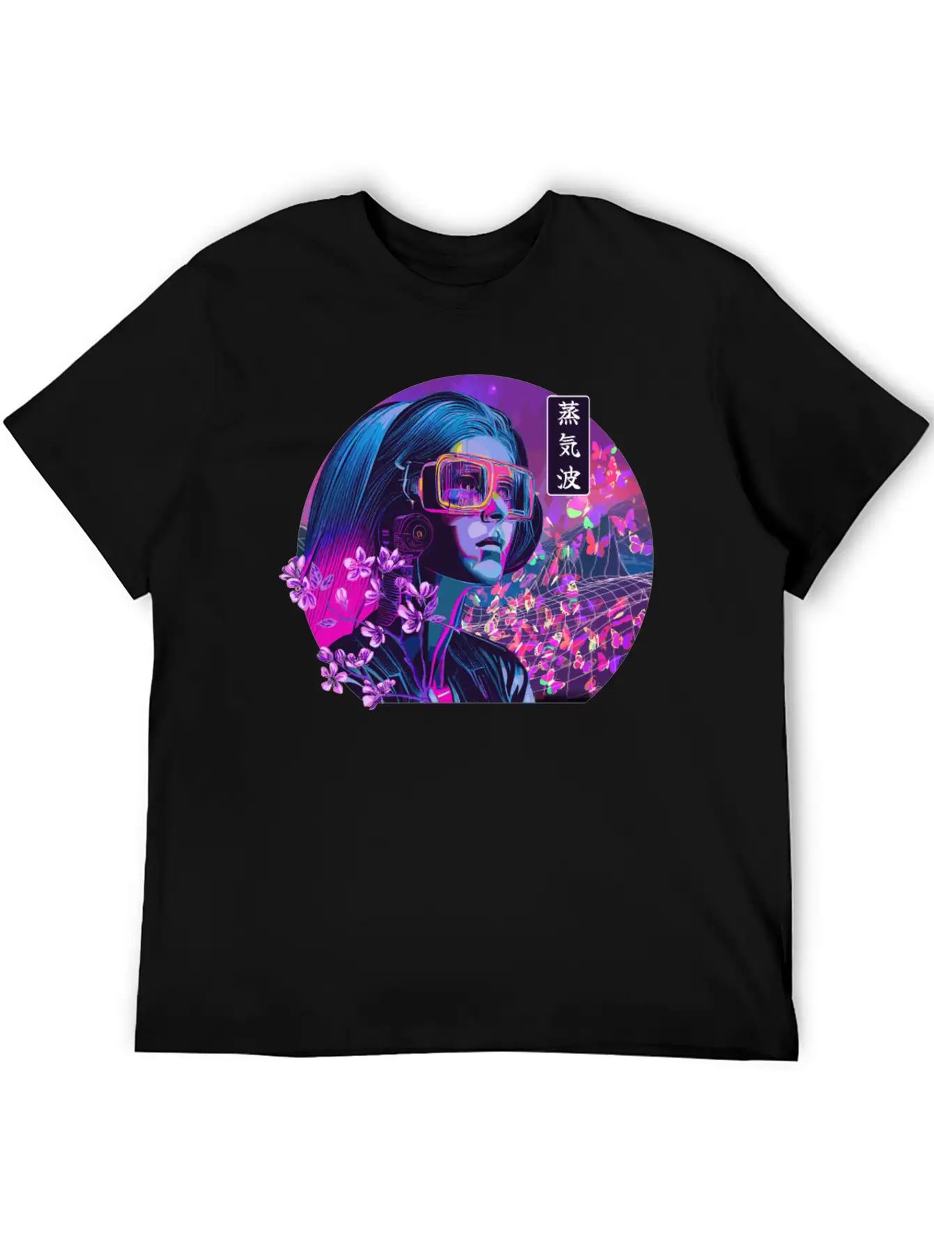 Vaporwave Cherry Blossom Girl Japanese Synthwave Stylish Everyday T-Shirt – Unisex Basic Cotton Tee