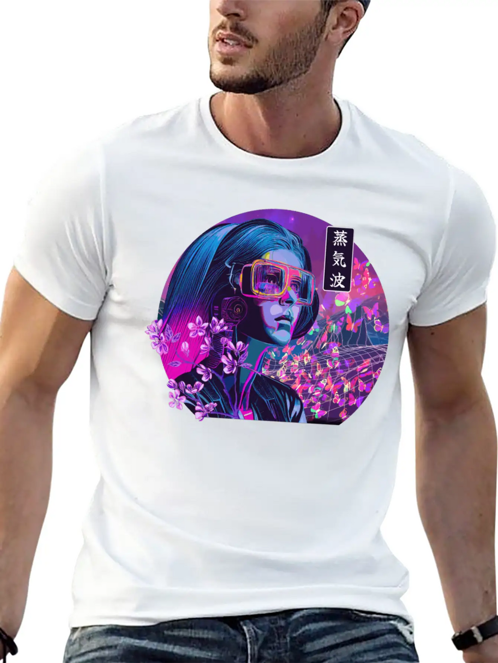 Vaporwave Cherry Blossom Girl Japanese Synthwave Stylish Everyday T-Shirt – Unisex Basic Cotton Tee