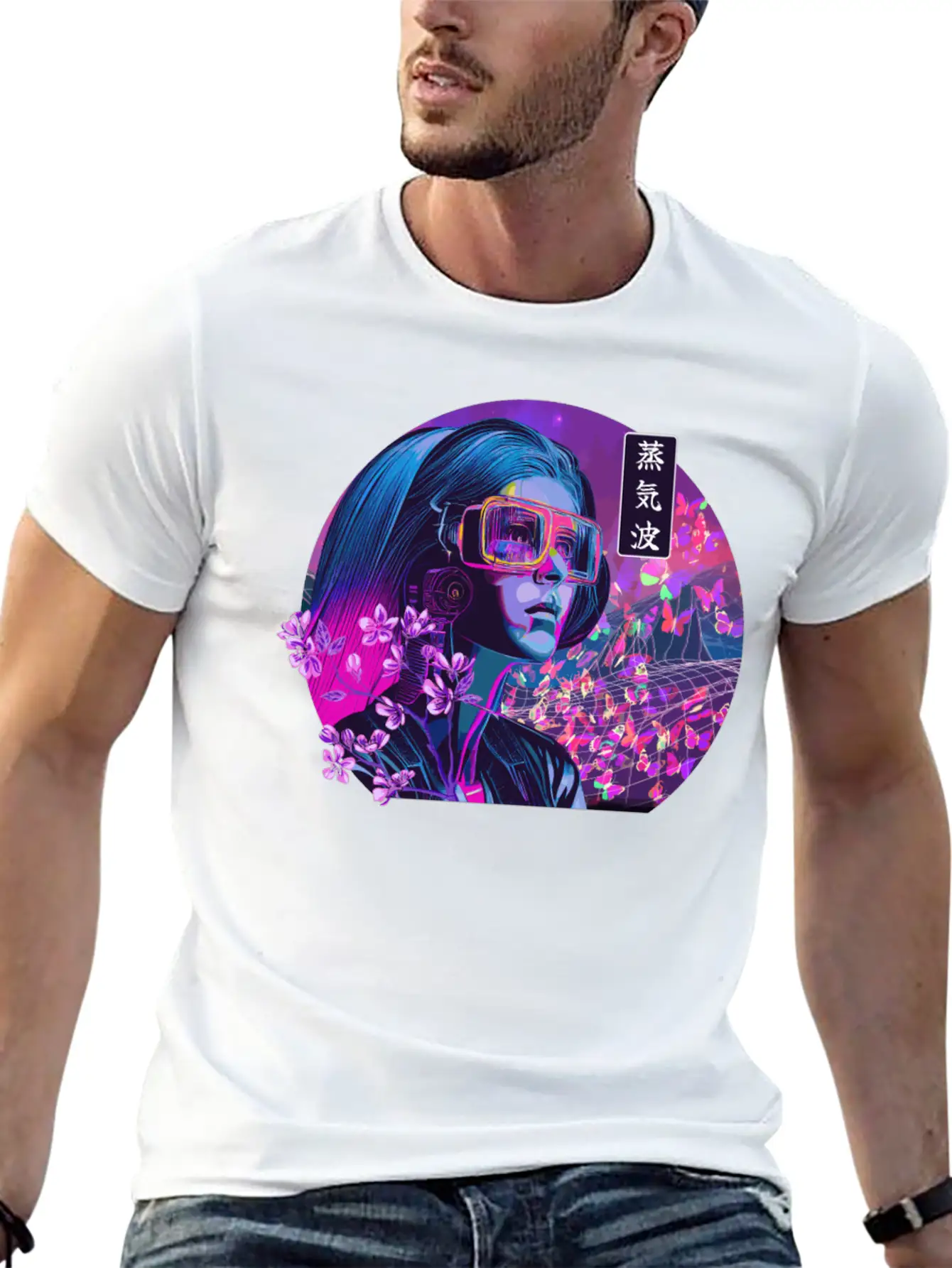 Vaporwave Cherry Blossom Girl Japanese Synthwave Stylish Everyday T-Shirt – Unisex Basic Cotton Tee