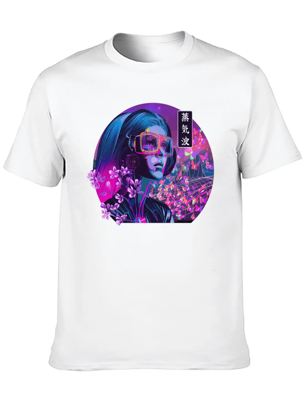 Vaporwave Cherry Blossom Girl Japanese Synthwave Stylish Everyday T-Shirt – Unisex Basic Cotton Tee