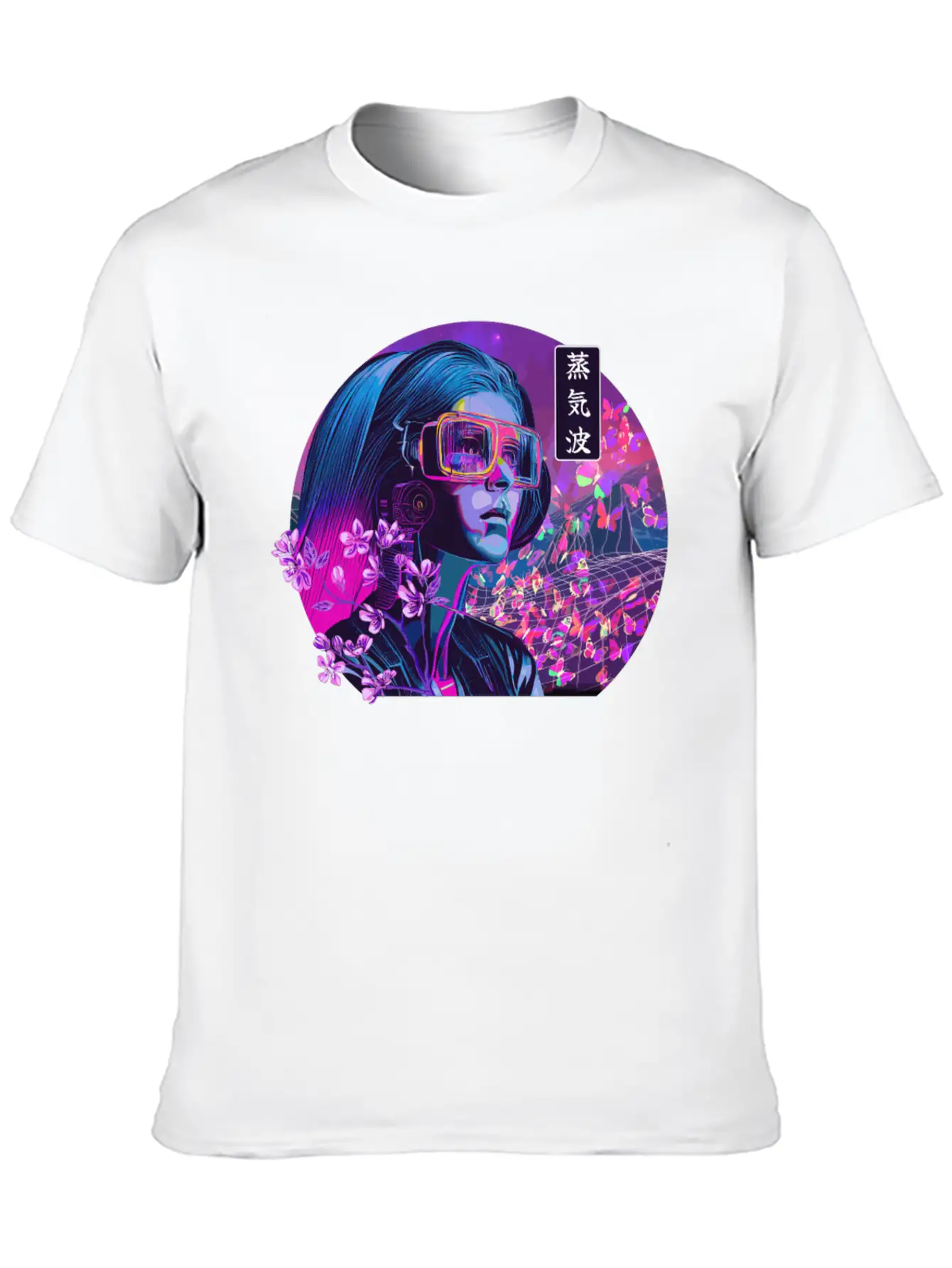 Vaporwave Cherry Blossom Girl Japanese Synthwave Stylish Everyday T-Shirt – Unisex Basic Cotton Tee