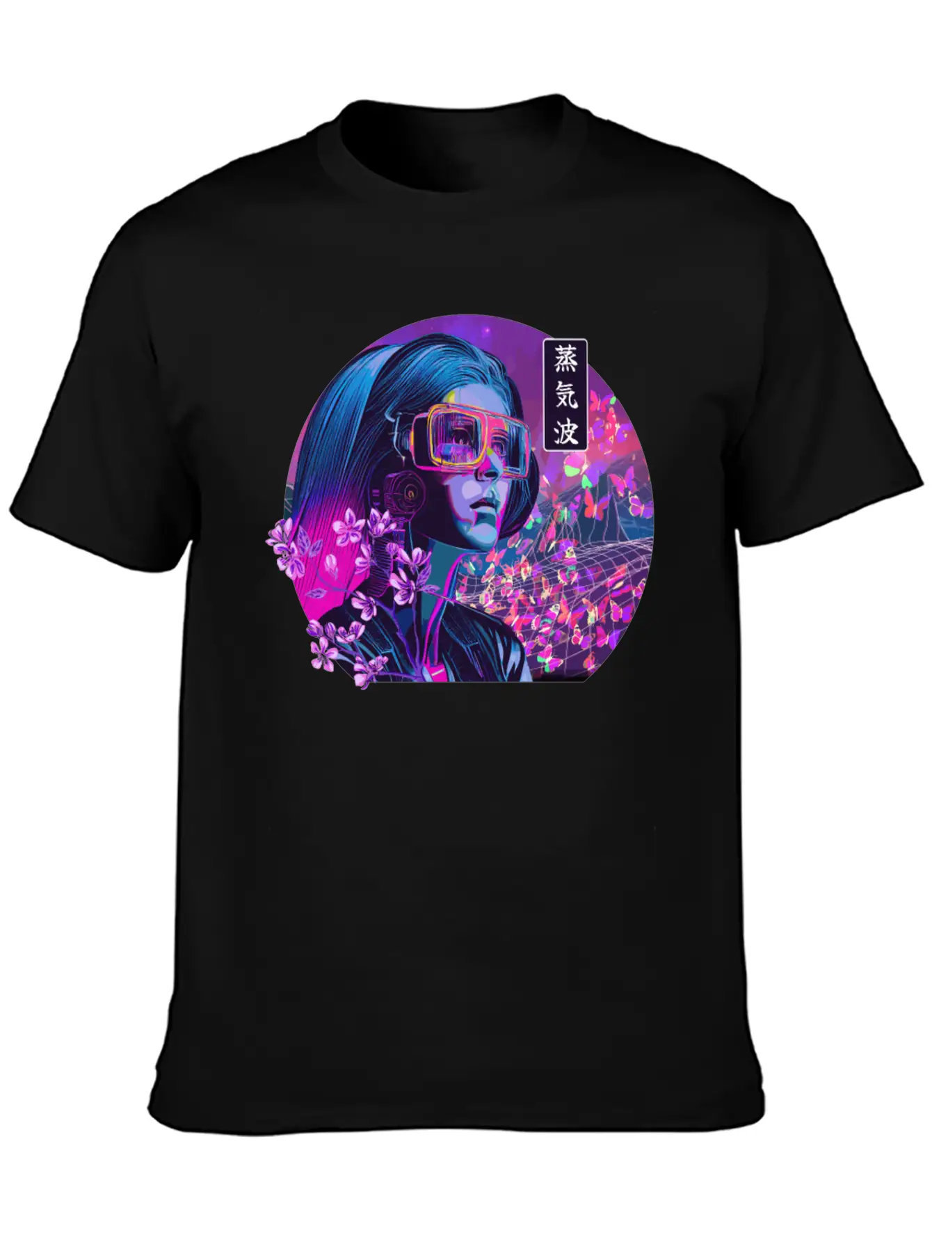 Vaporwave Cherry Blossom Girl Japanese Synthwave Stylish Everyday T-Shirt – Unisex Basic Cotton Tee