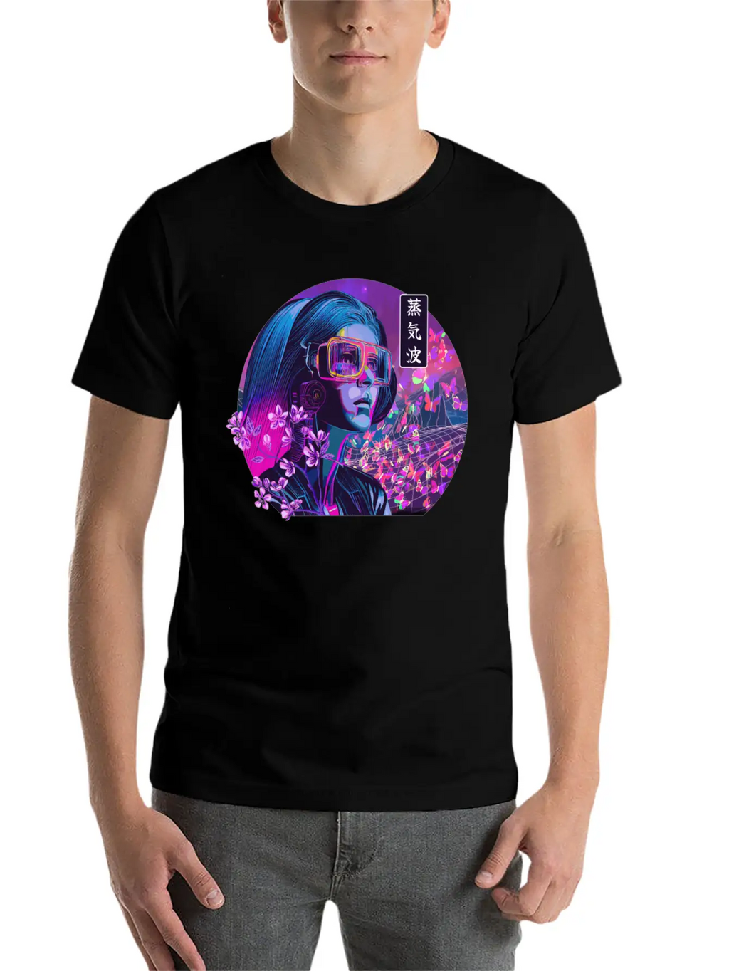 Vaporwave Cherry Blossom Girl Japanese Synthwave Stylish Everyday T-Shirt – Unisex Basic Cotton Tee