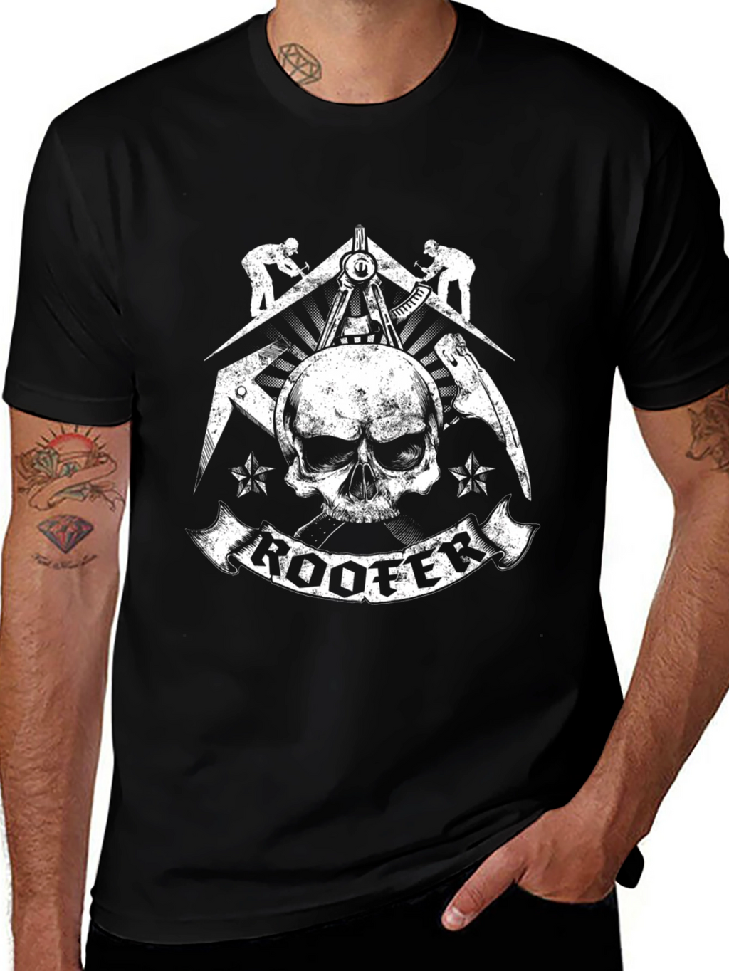 Roofer Skull Graphic T-Shirt - Black
