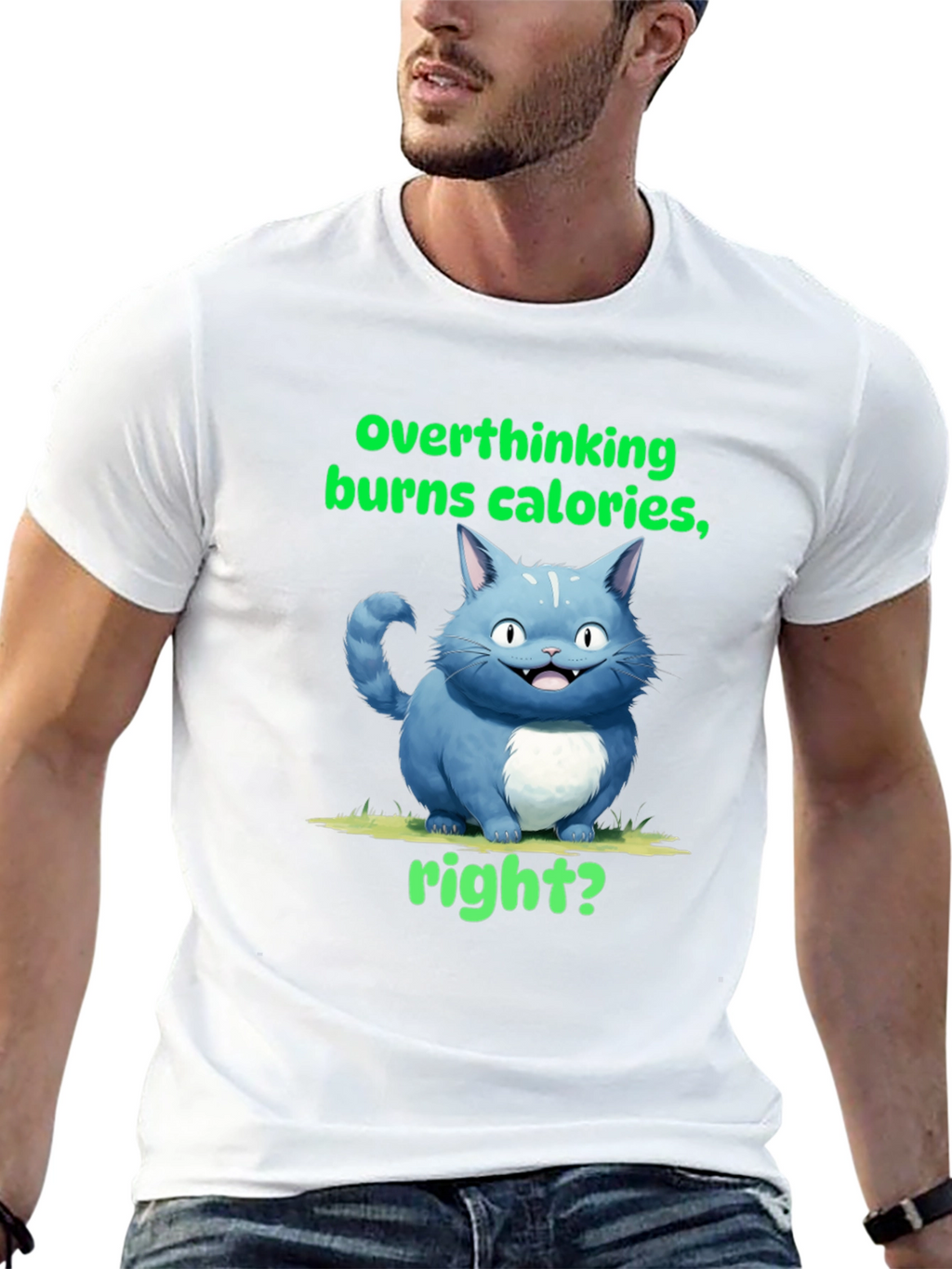 Overthinking Burns Calories T-Shirt Funny Cat Tee